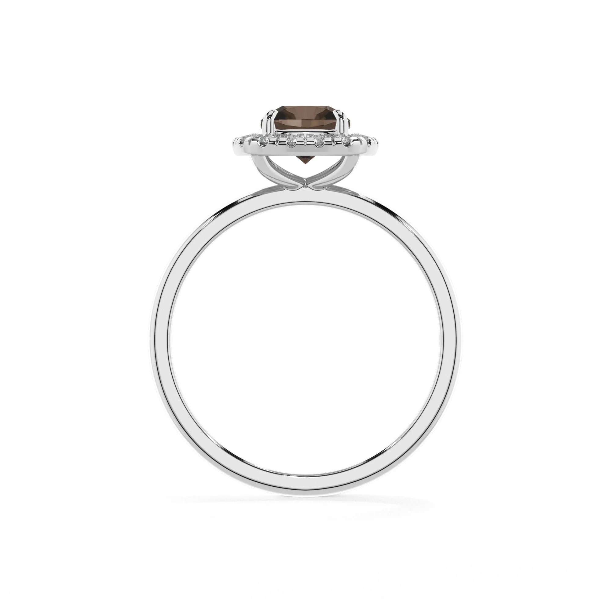 natural smoky-quartz cushion solitaire rings in white gold 