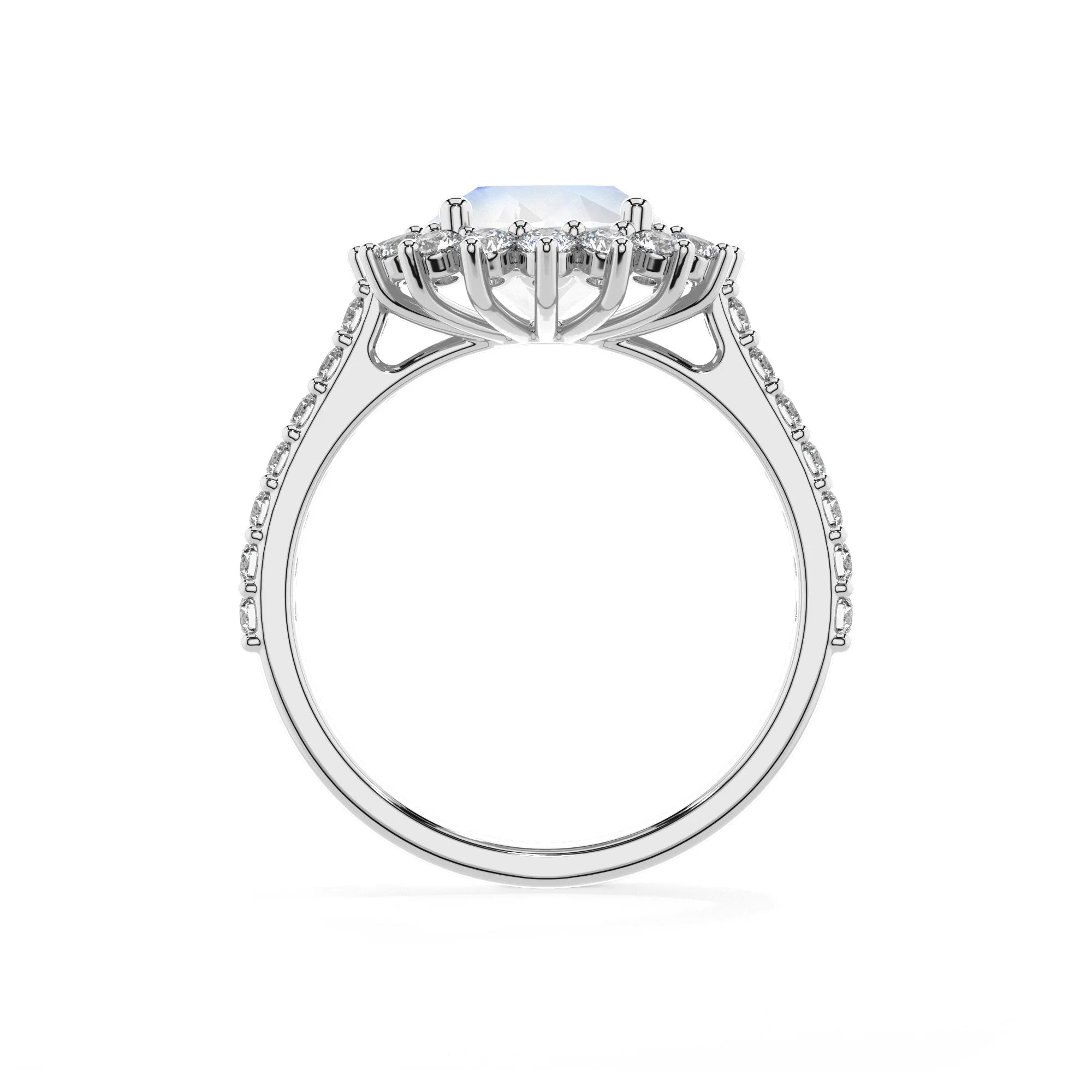 natural rainbow-moonstone round solitaire rings in platinum 