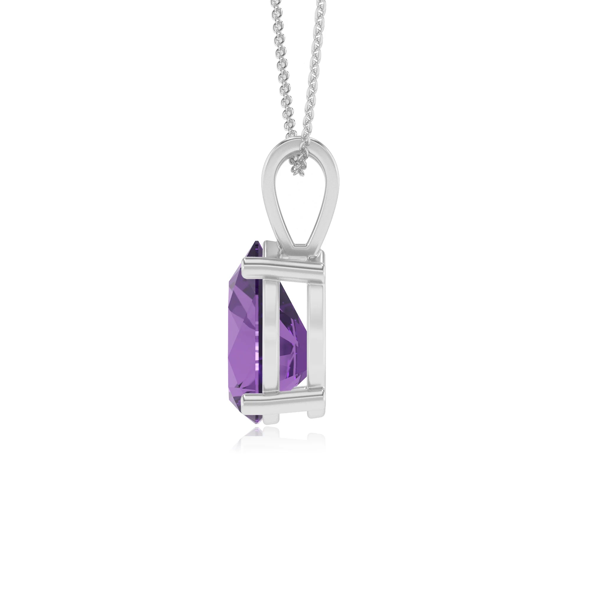 lab grown amethyst pear solitaire v-bale necklaces in sterling silver 