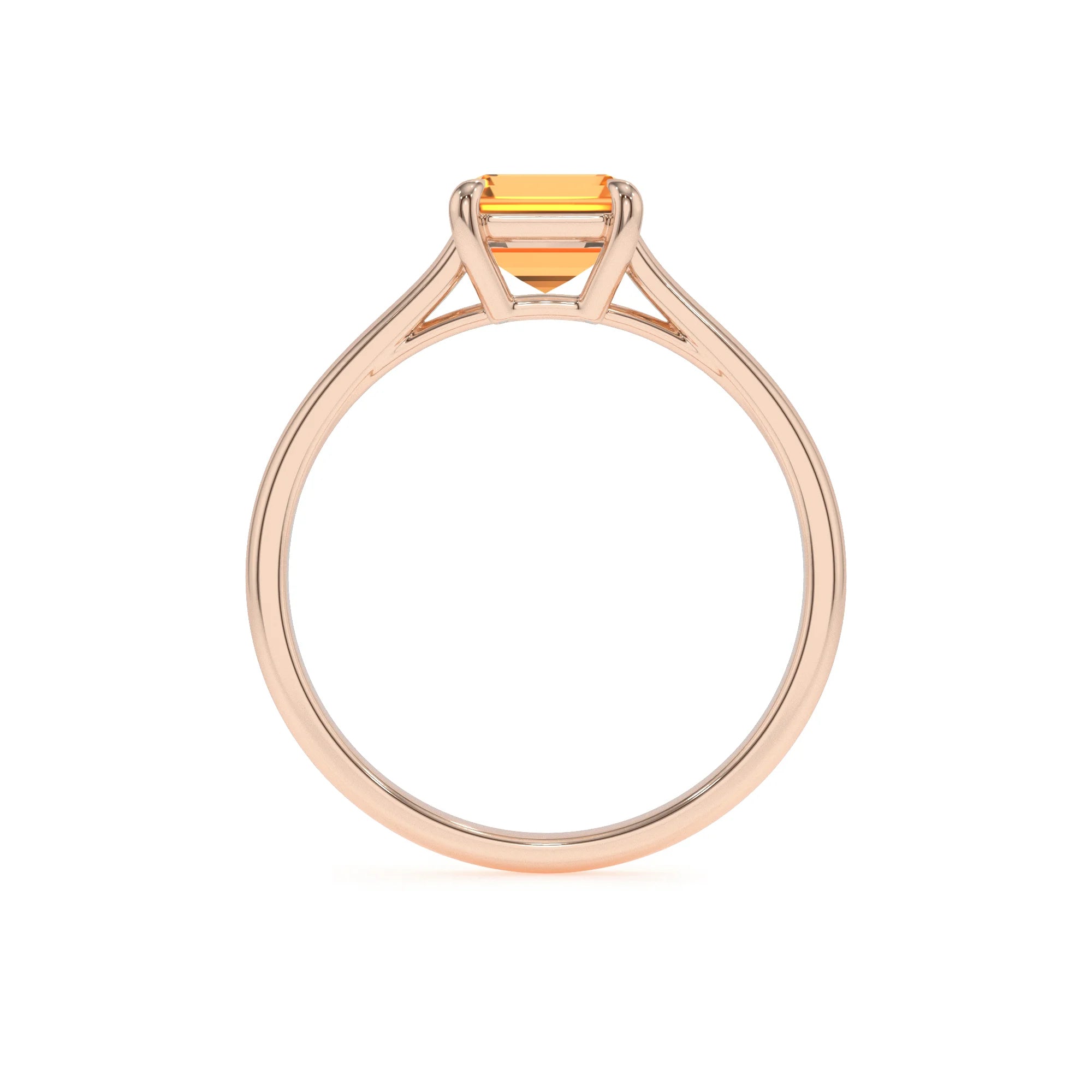 lab grown citrine emerald cut solitaire rings in rose gold 