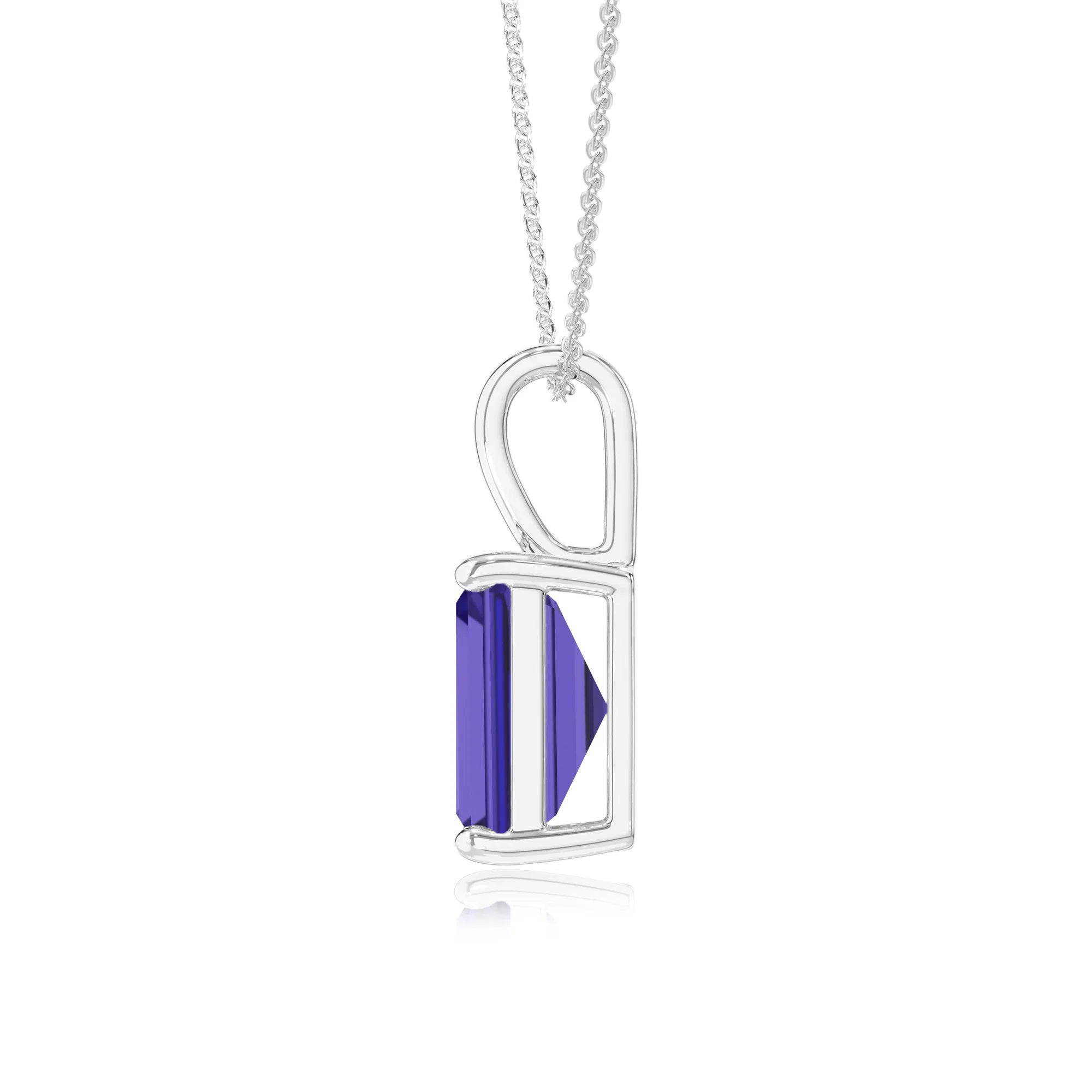 lab grown tanzanite emerald cut solitaire necklaces in sterling silver 