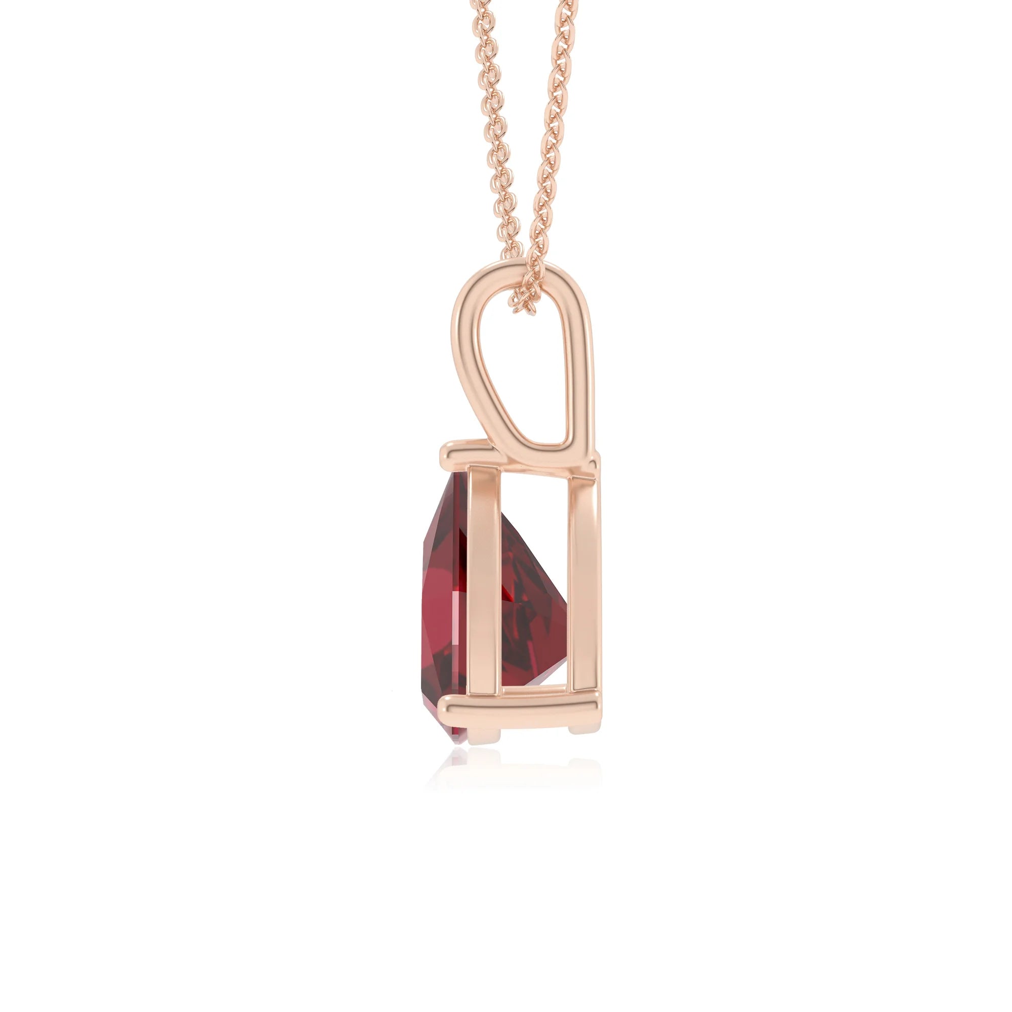 lab grown ruby trillion solitaire necklaces in rose gold 