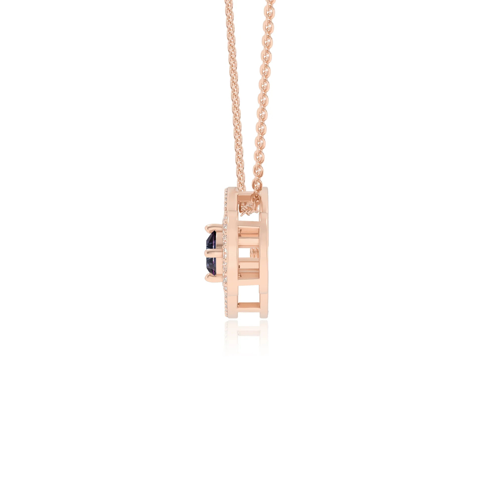 lab grown alexandrite round solitaire necklaces in rose gold 