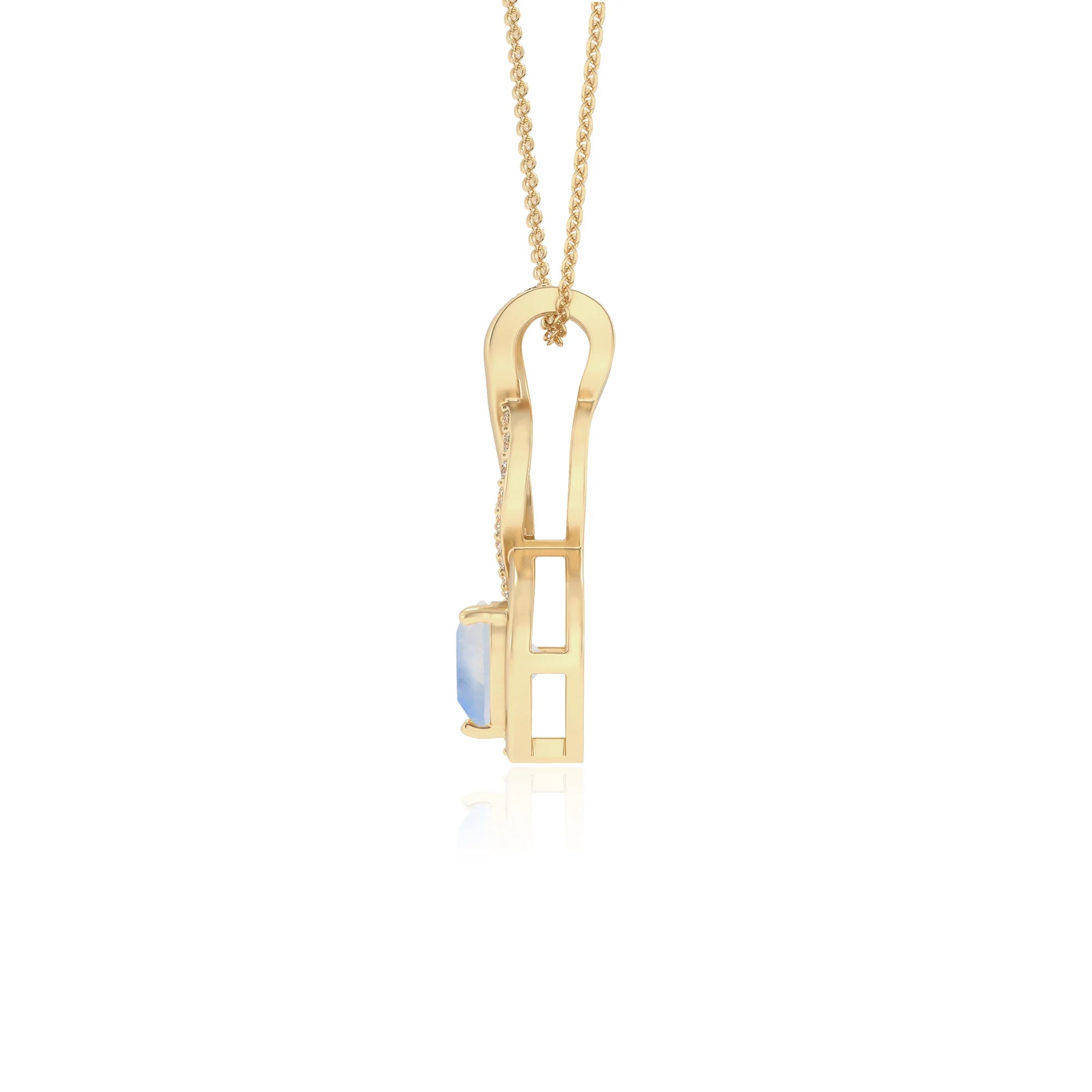 natural rainbow-moonstone heart infinity necklaces in yellow gold 