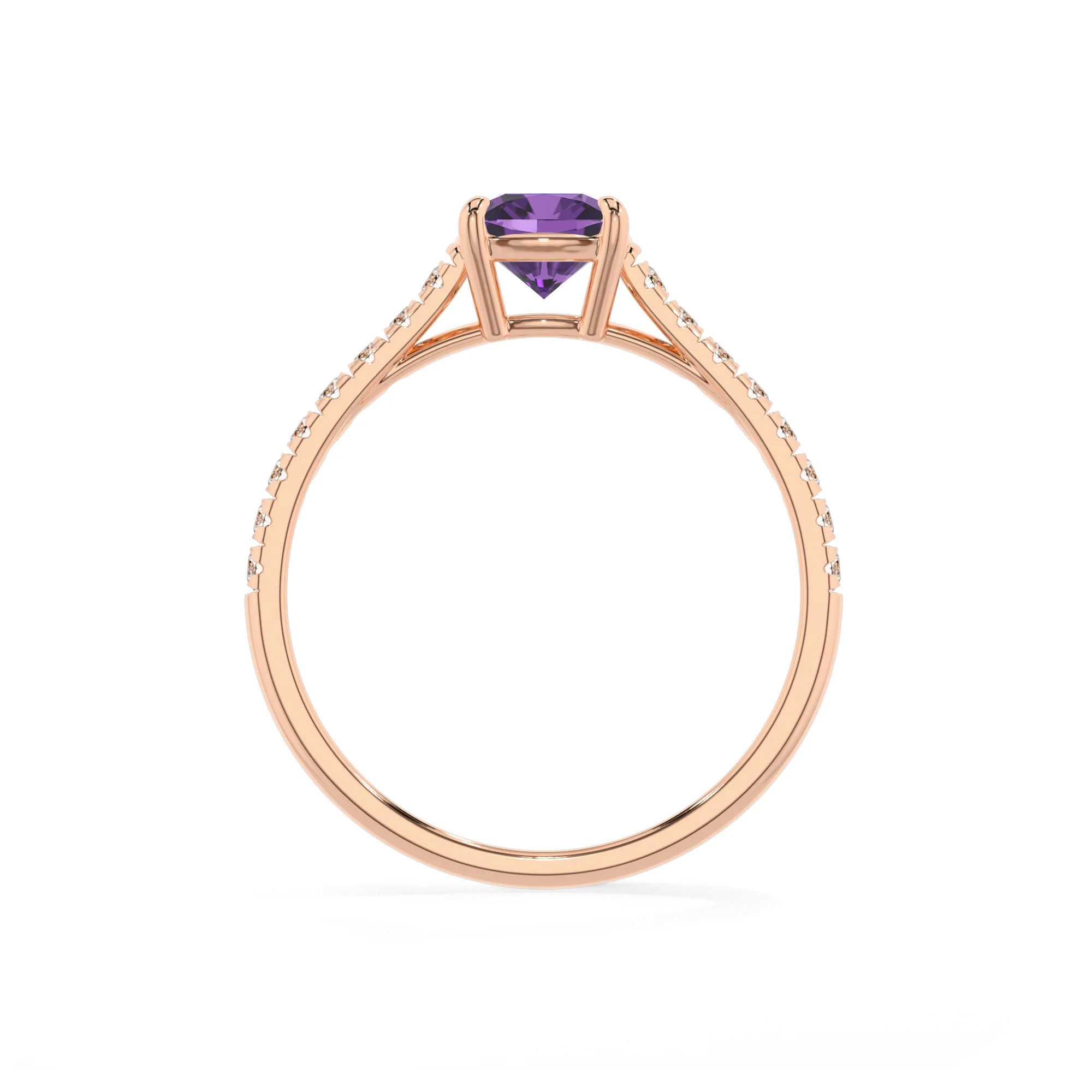 lab grown amethyst cushion half eternity solitaire engagement rings in rose gold 
