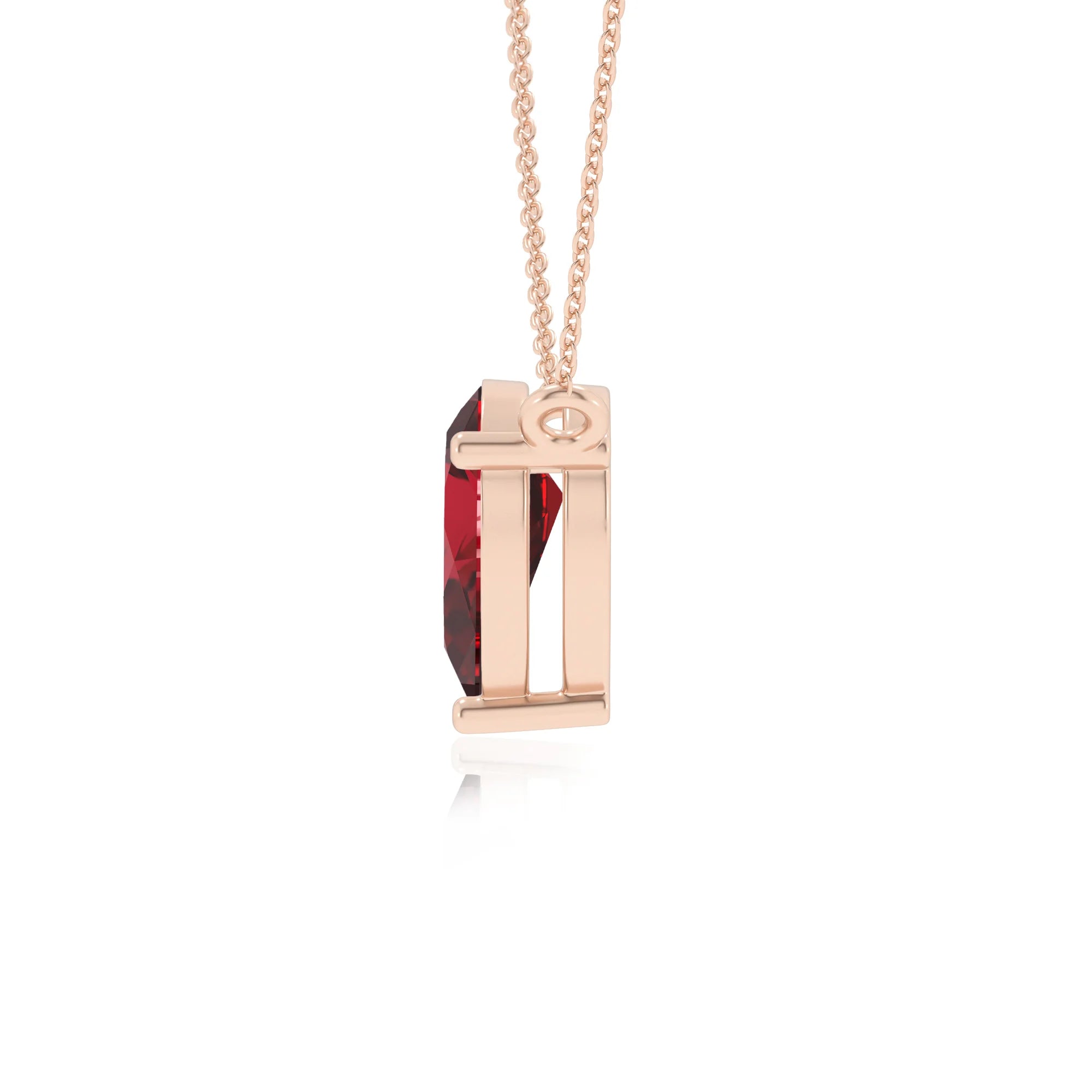 lab grown ruby pear solitaire necklaces in rose gold 