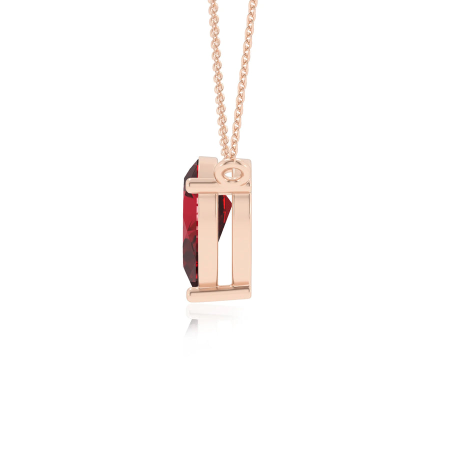 lab grown ruby pear solitaire necklaces in rose gold 