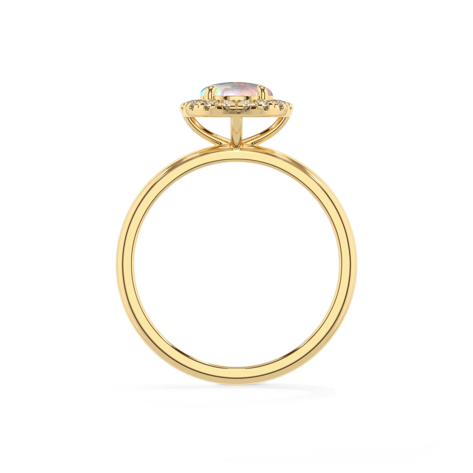 lab grown opal round solitaire rings in yellow gold 