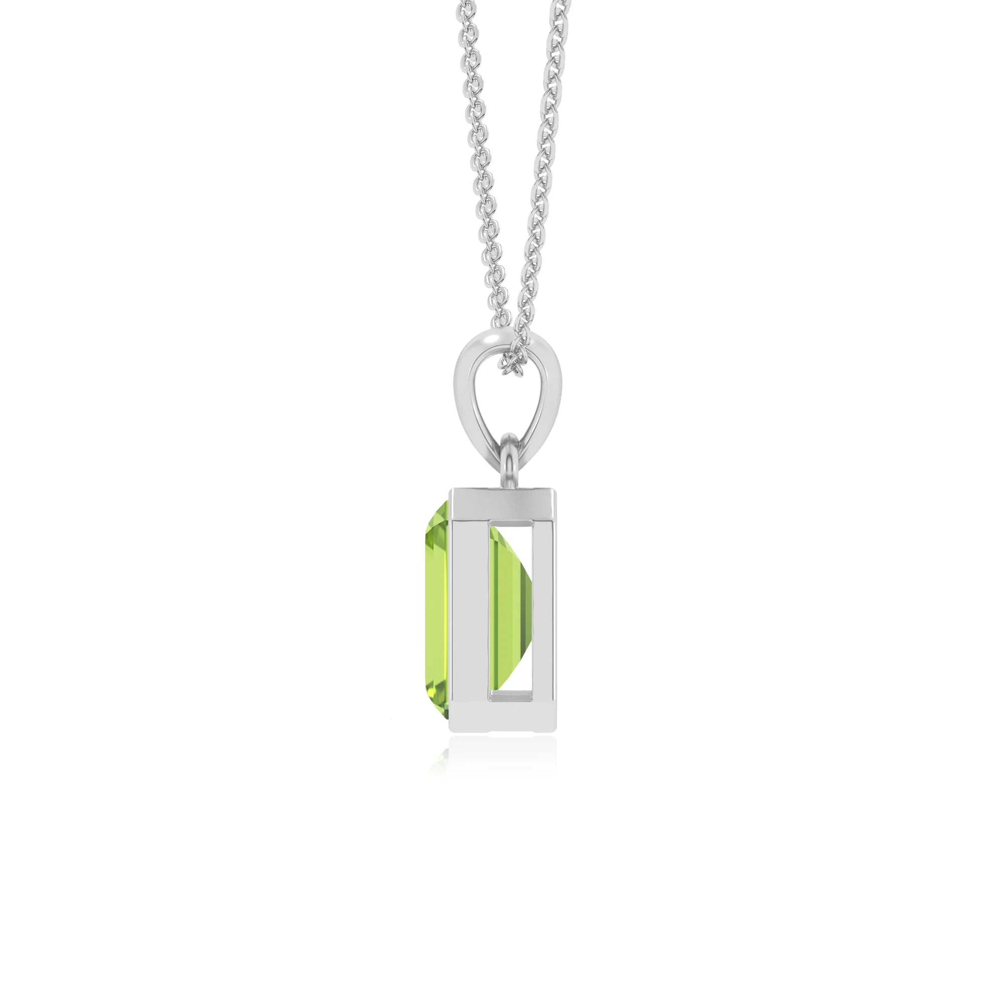 natural peridot emerald cut solitaire necklaces in platinum 