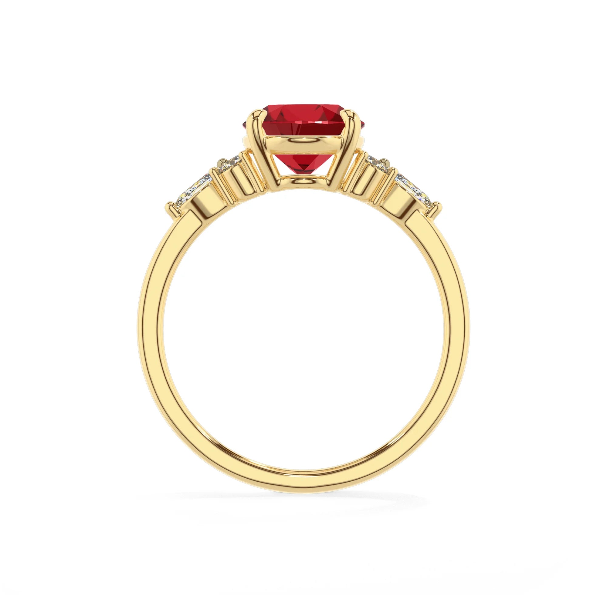 lab grown ruby oval solitaire rings in yellow gold 