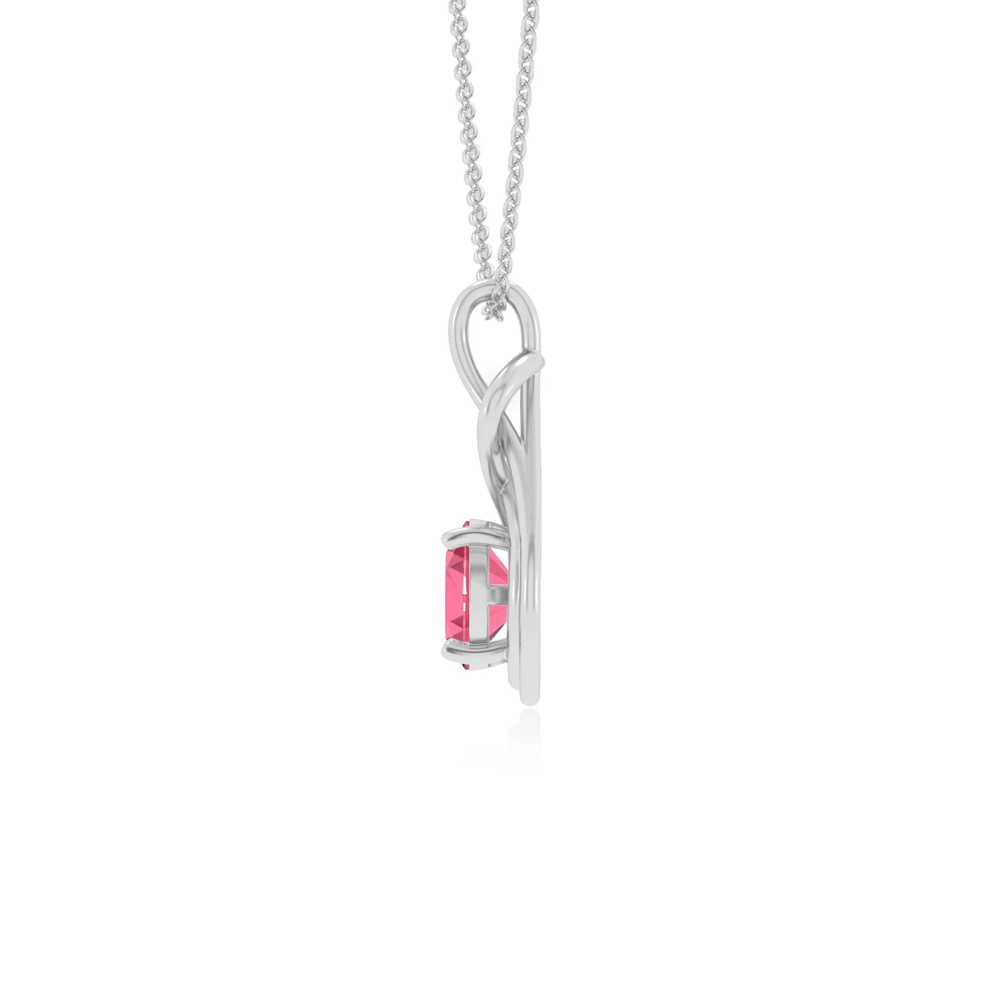 lab grown pink-tourmaline round solitaire necklaces in sterling silver 