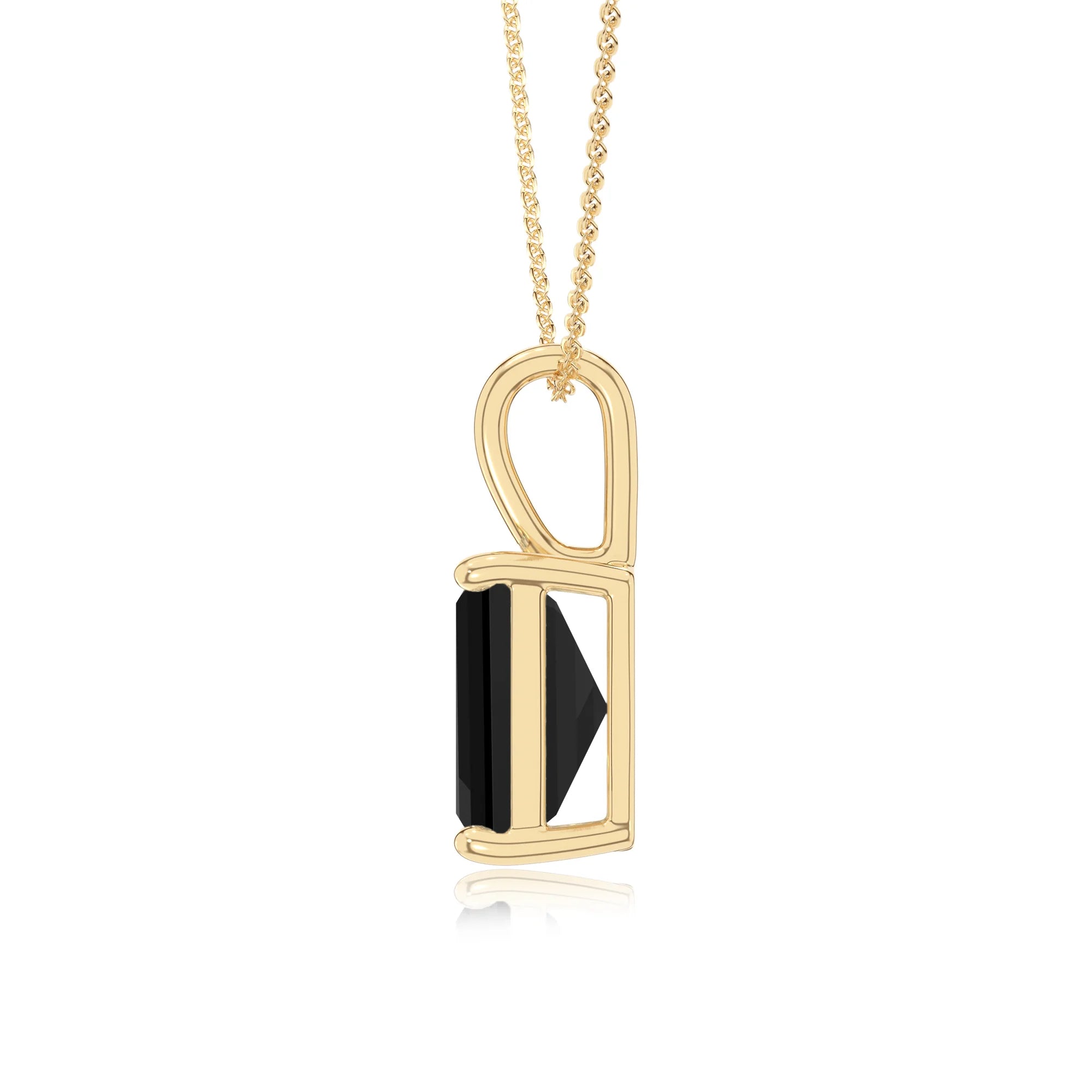 natural black-onyx emerald cut solitaire necklaces in yellow gold 