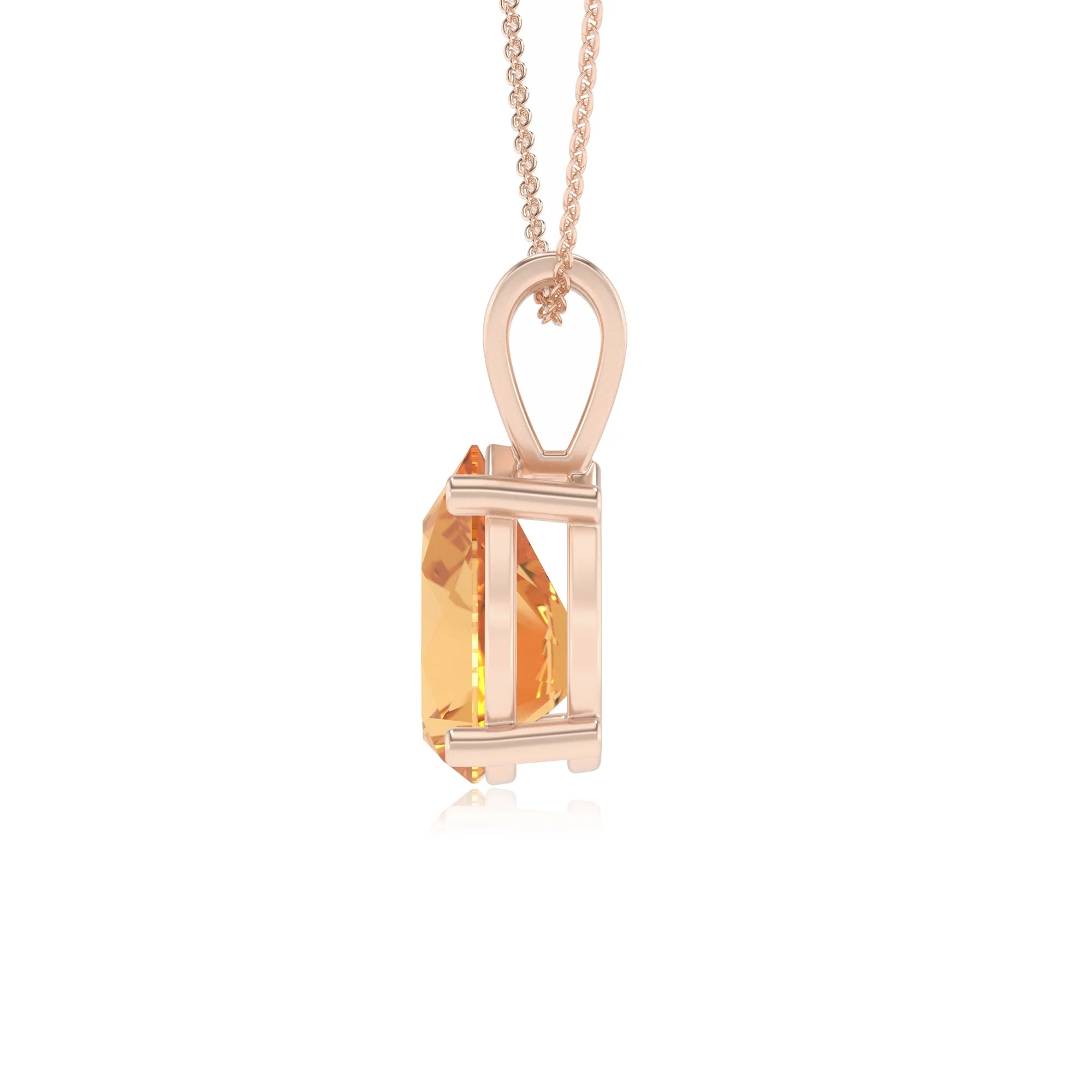 lab grown citrine pear solitaire v-bale necklaces in rose gold 