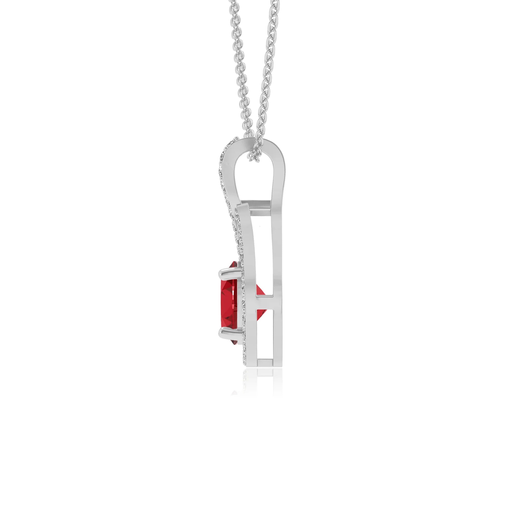 lab grown ruby round solitaire necklaces in sterling silver 