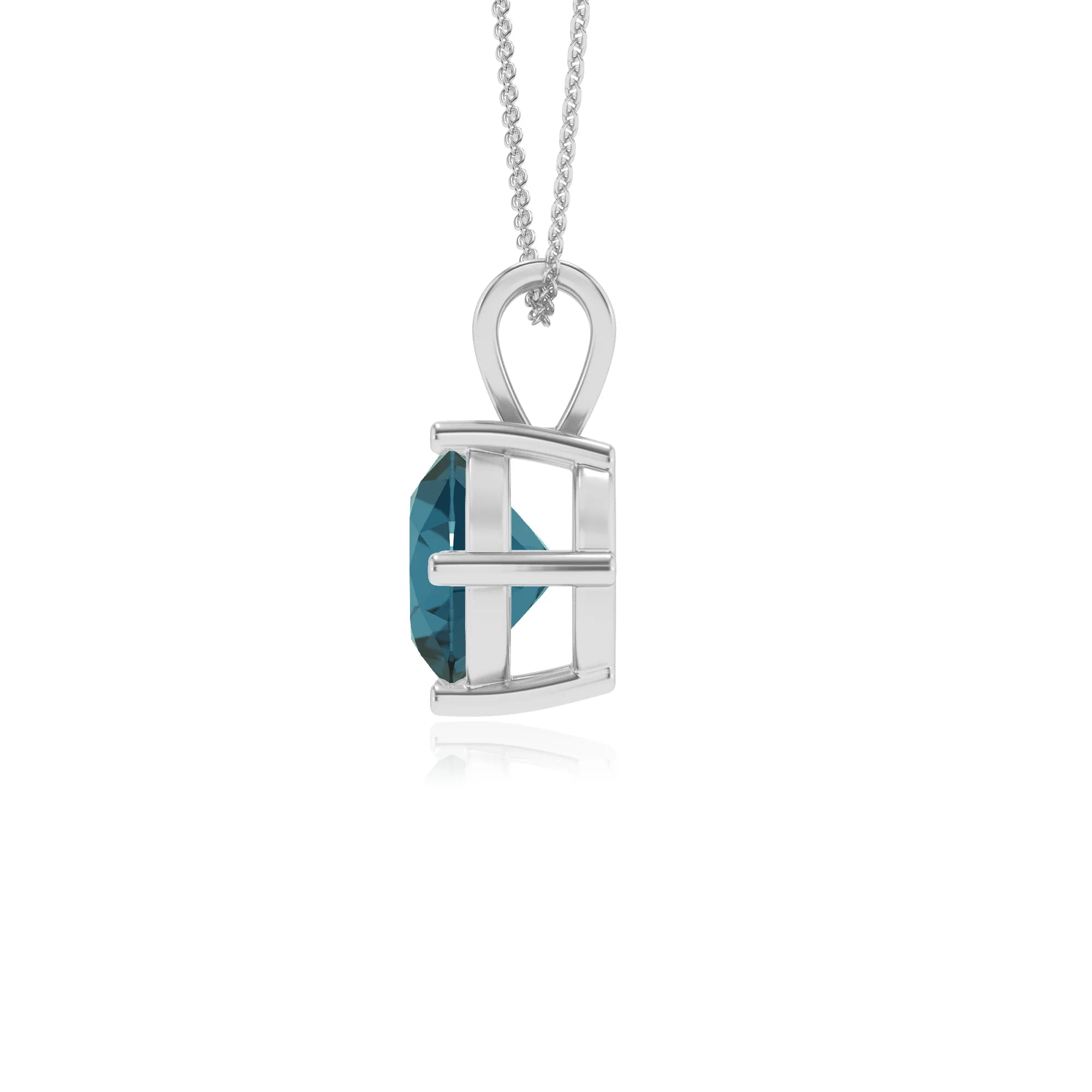 natural london-blue-topaz round solitaire v-bale necklaces in sterling silver 