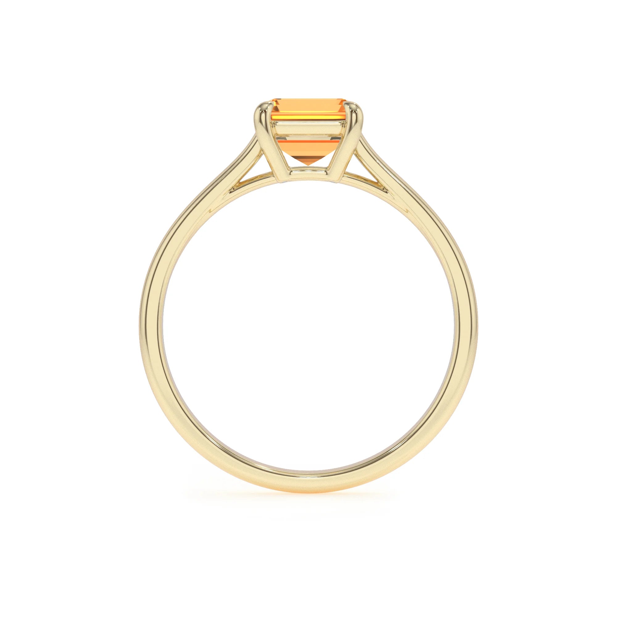 lab grown citrine emerald cut solitaire rings in yellow gold 