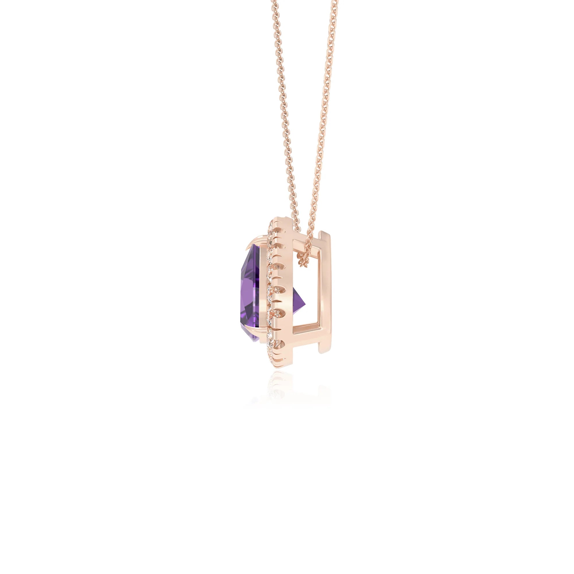lab grown amethyst trillion solitaire necklaces in rose gold 