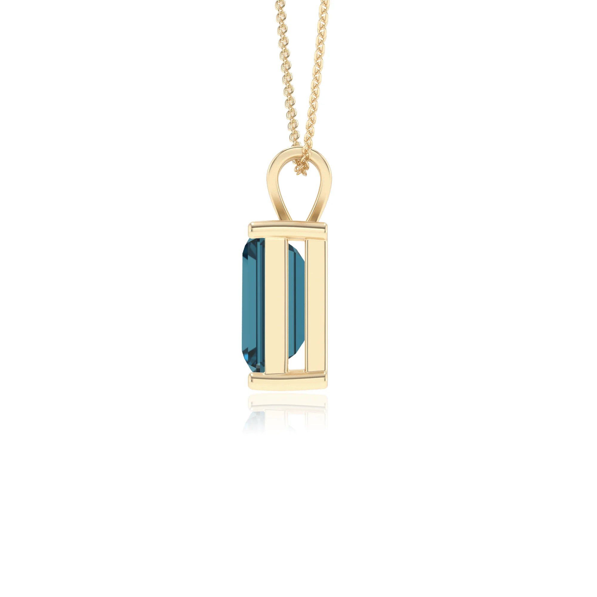 natural london-blue-topaz emerald cut solitaire v-bale necklaces in yellow gold 