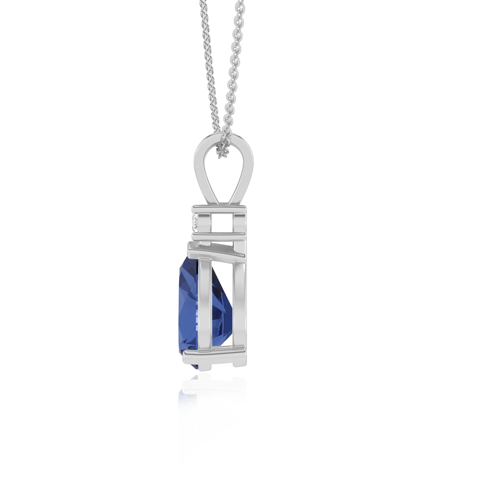 lab grown blue-sapphire pear solitaire v-bale necklaces in platinum 