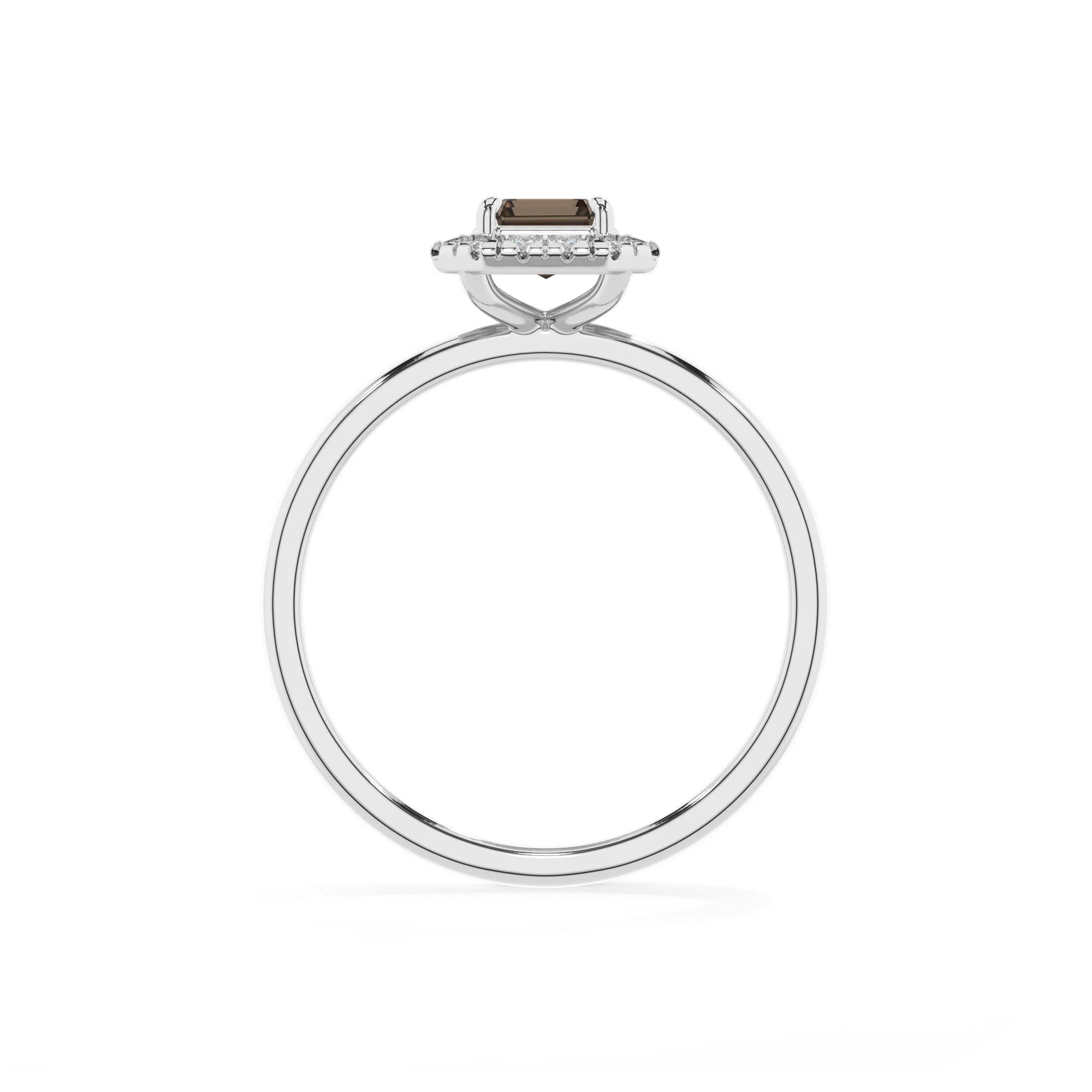 natural smoky-quartz emerald cut solitaire rings in white gold 