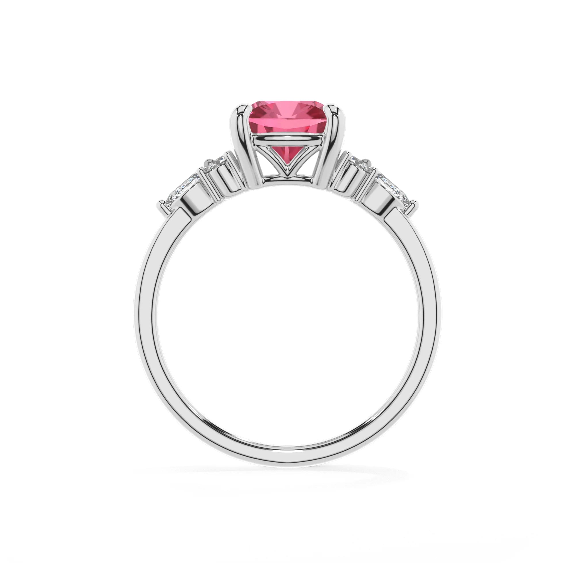 lab grown pink-tourmaline cushion solitaire rings in white gold 