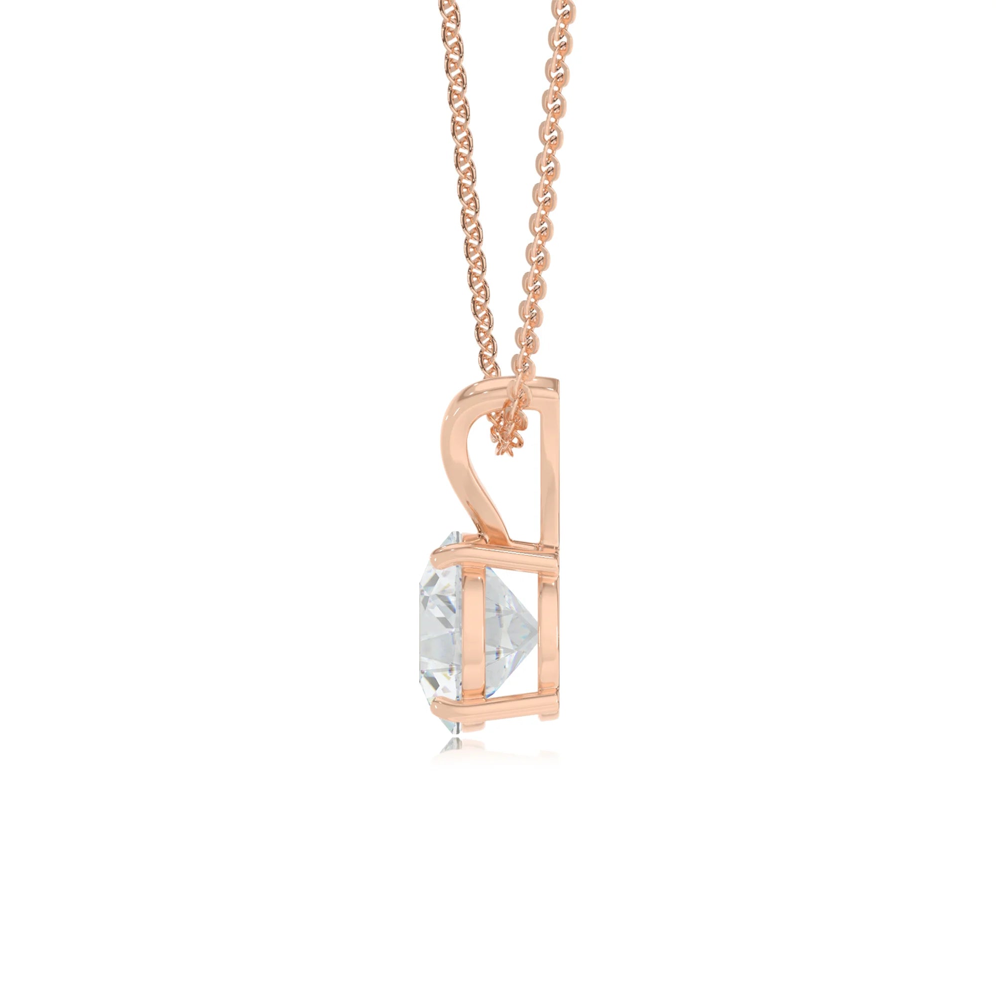 lab grown moissanite round solitaire v-bale necklaces in rose gold 
