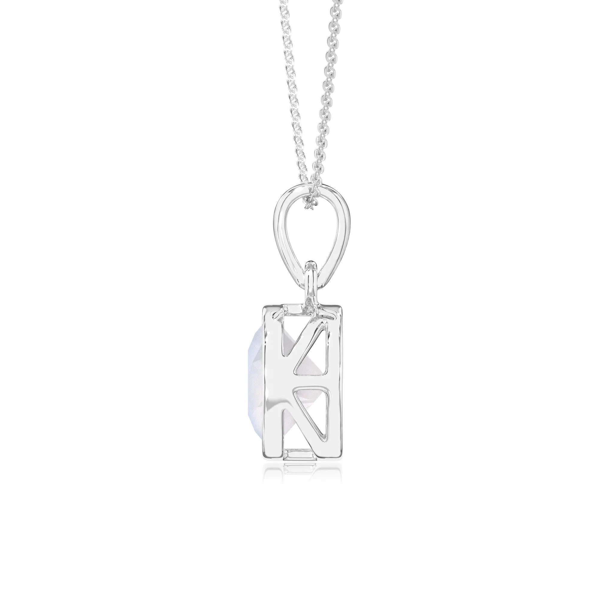 natural rainbow-moonstone round solitaire necklaces in sterling silver 
