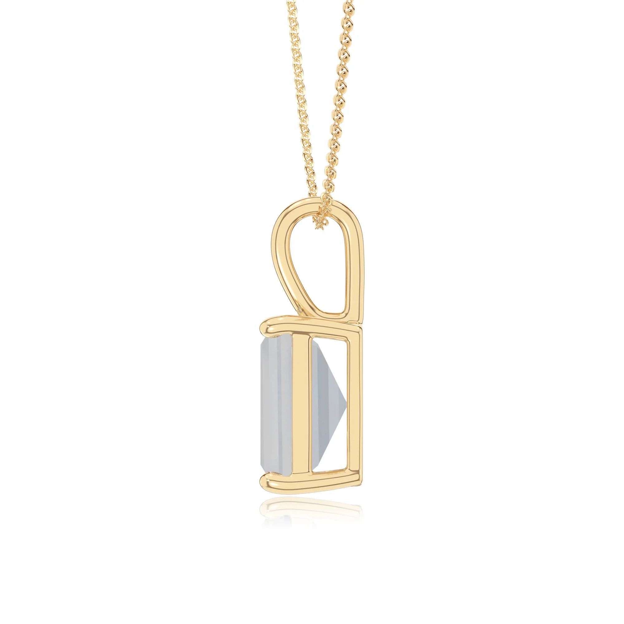 natural rainbow-moonstone emerald cut solitaire necklaces in yellow gold 