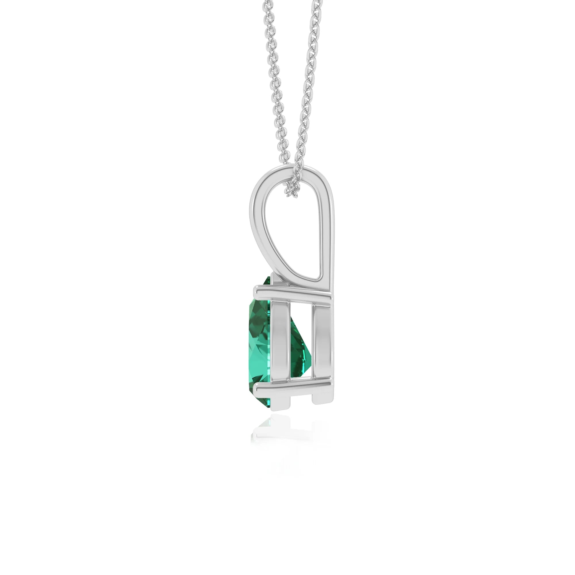 lab grown emerald pear solitaire necklaces in sterling silver 