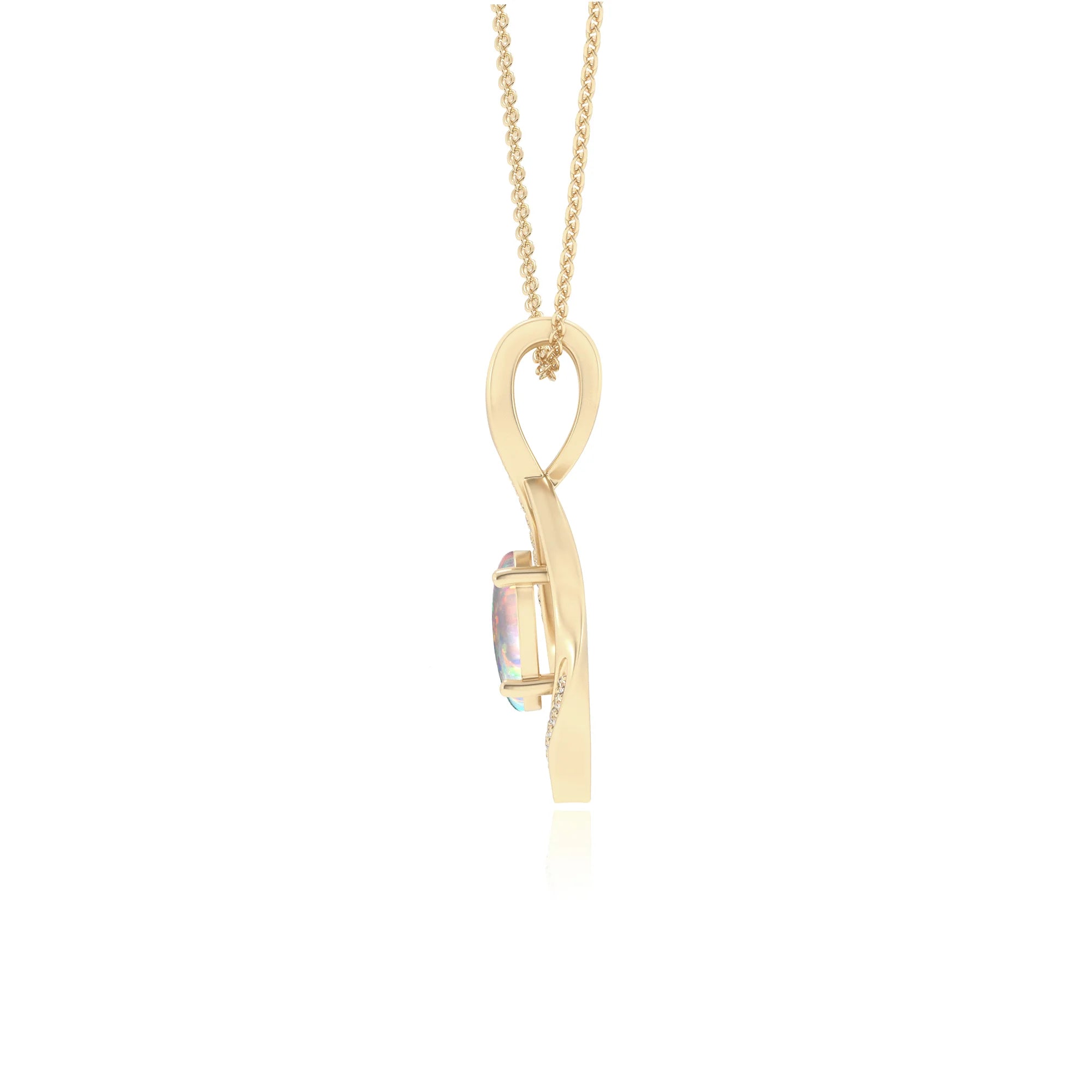 lab grown opal oval solitaire necklaces in yellow gold 