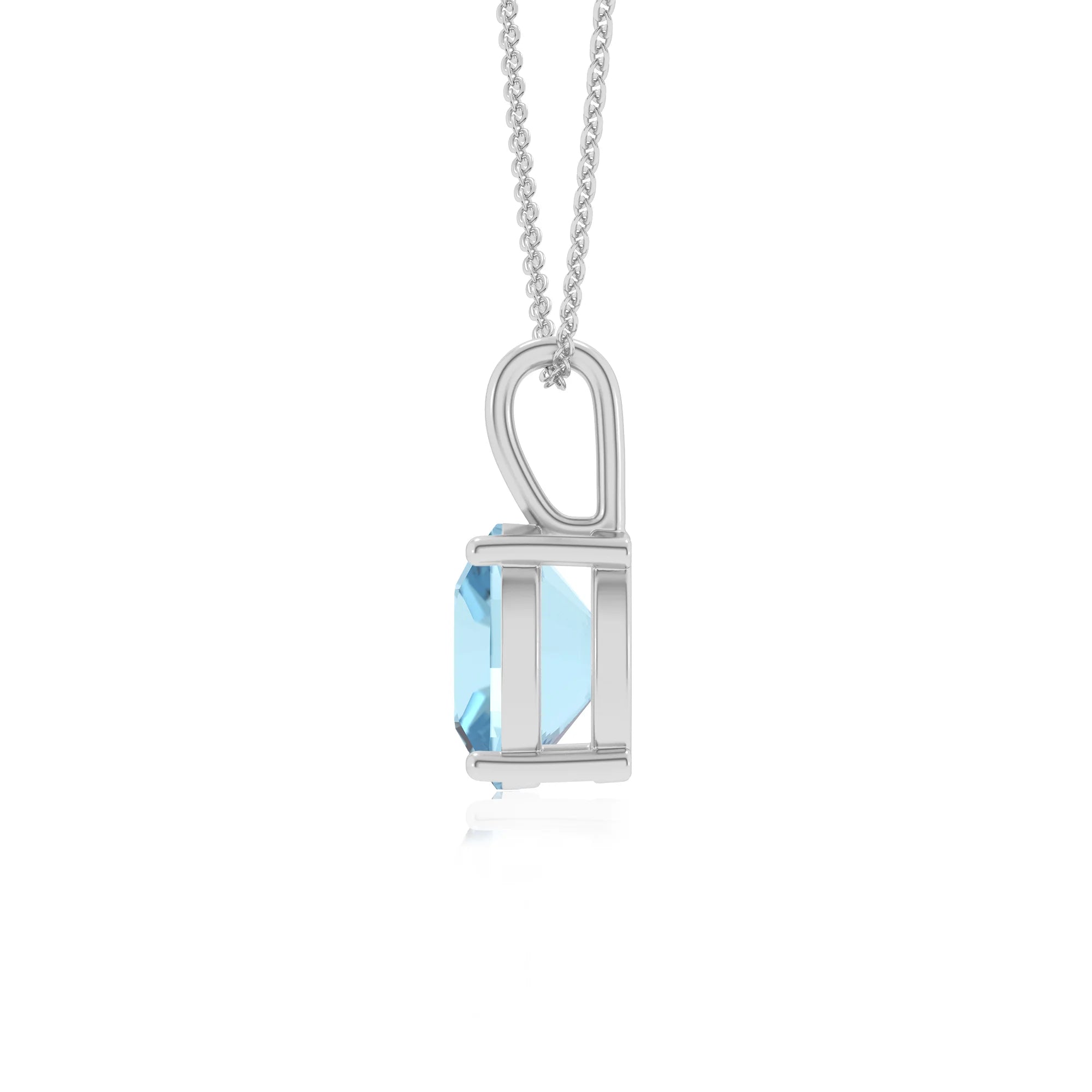 lab grown aquamarine cushion solitaire necklaces in white gold 