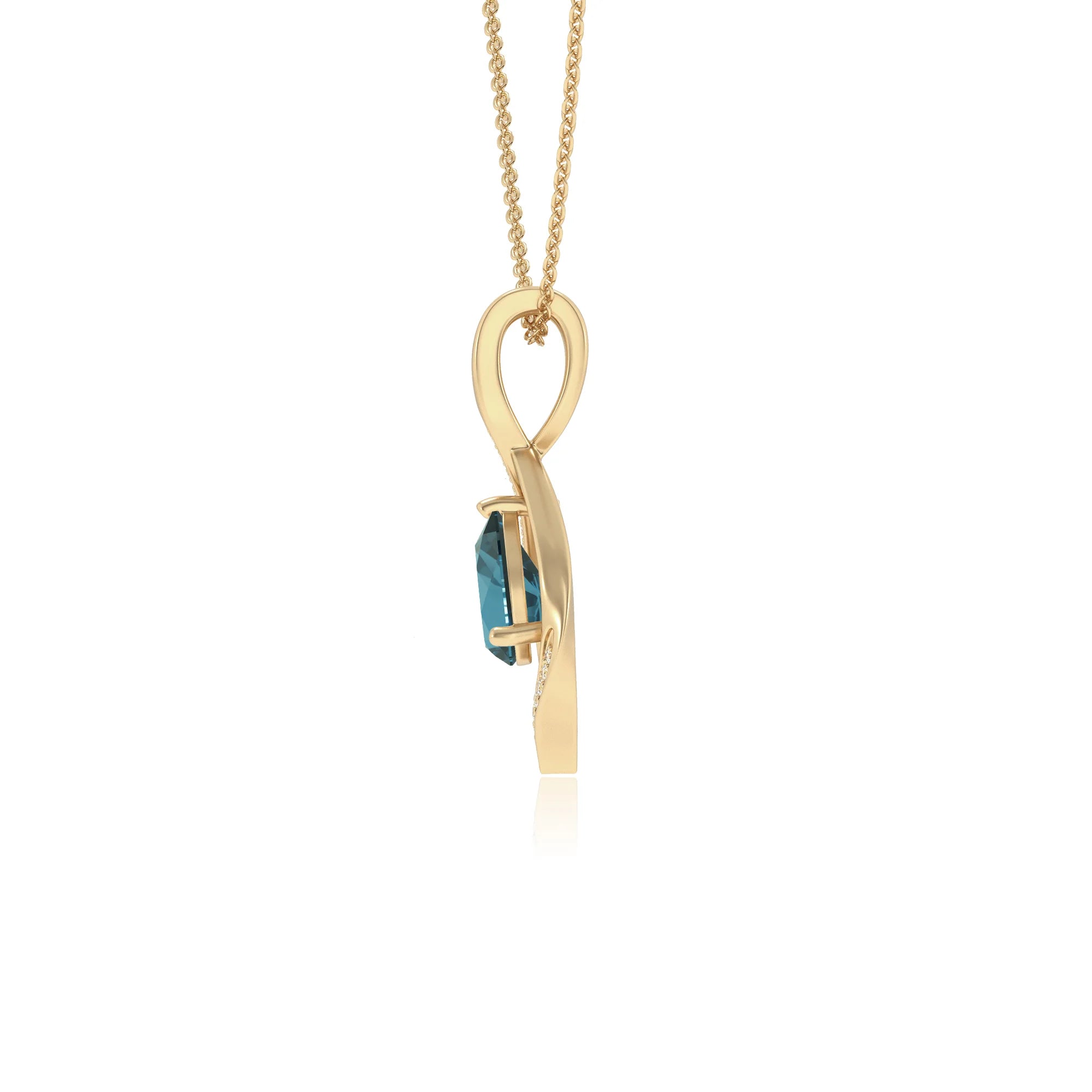 natural london-blue-topaz pear solitaire necklaces in yellow gold 