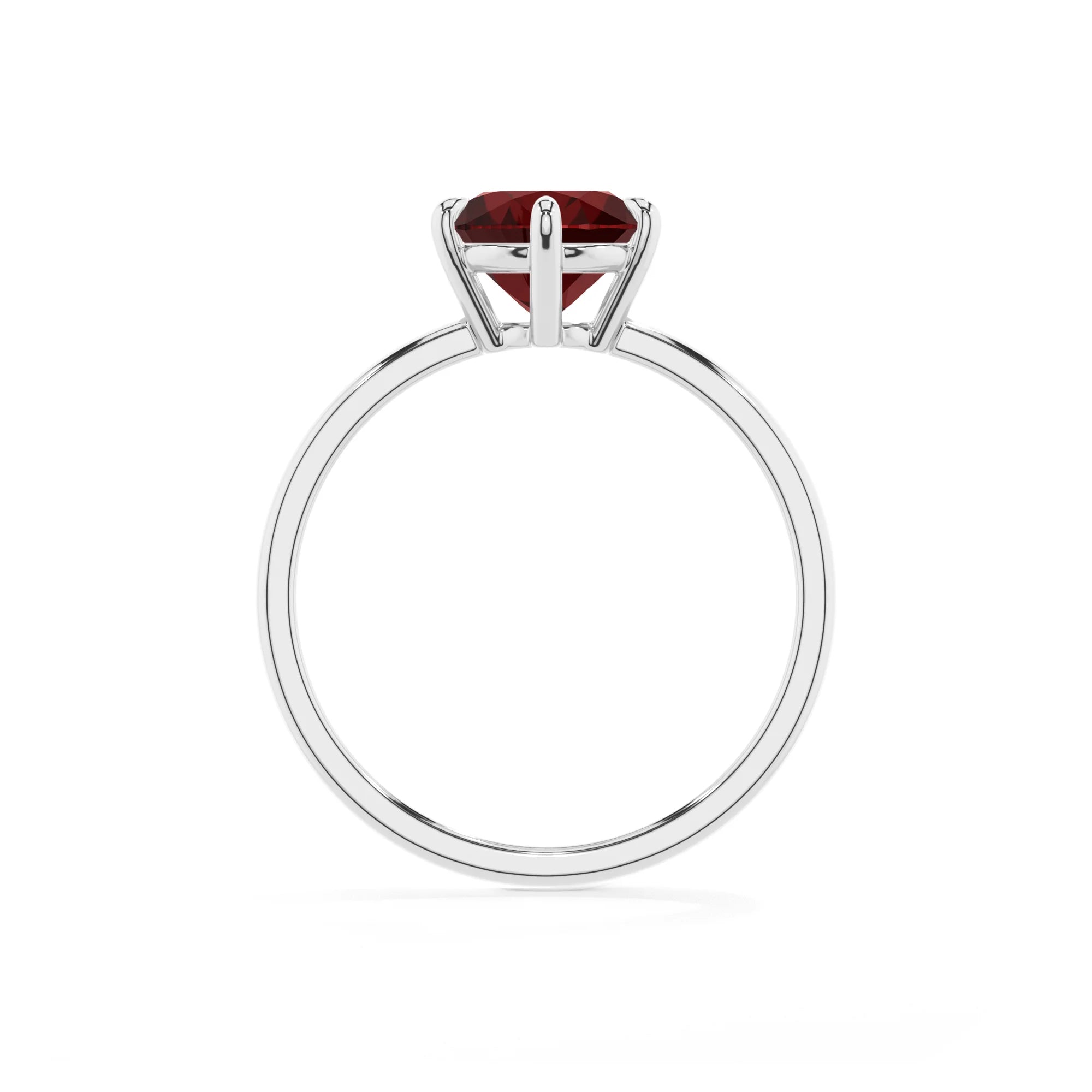 natural garnet round solitaire rings in white gold 