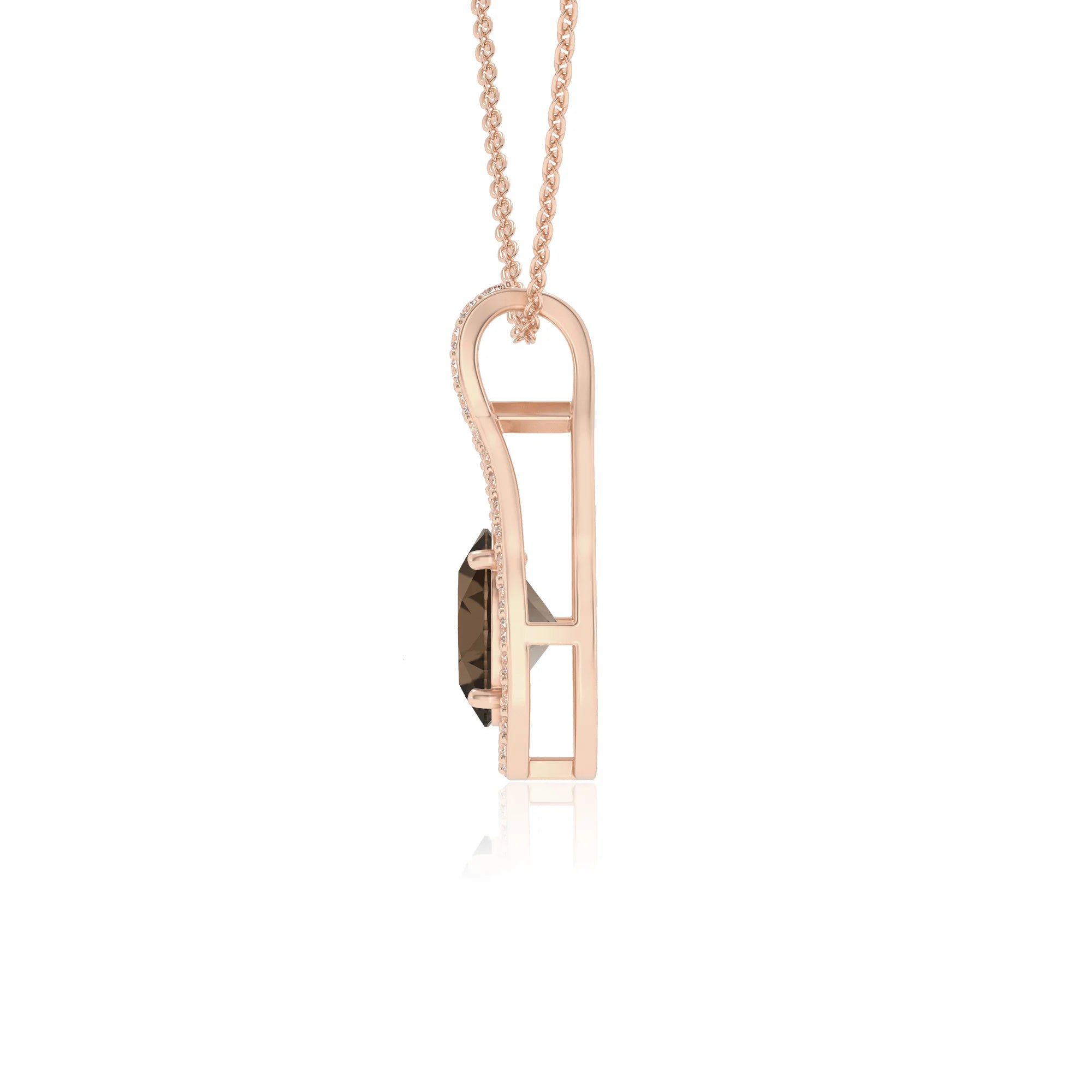 natural smoky-quartz oval solitaire necklaces in rose gold 
