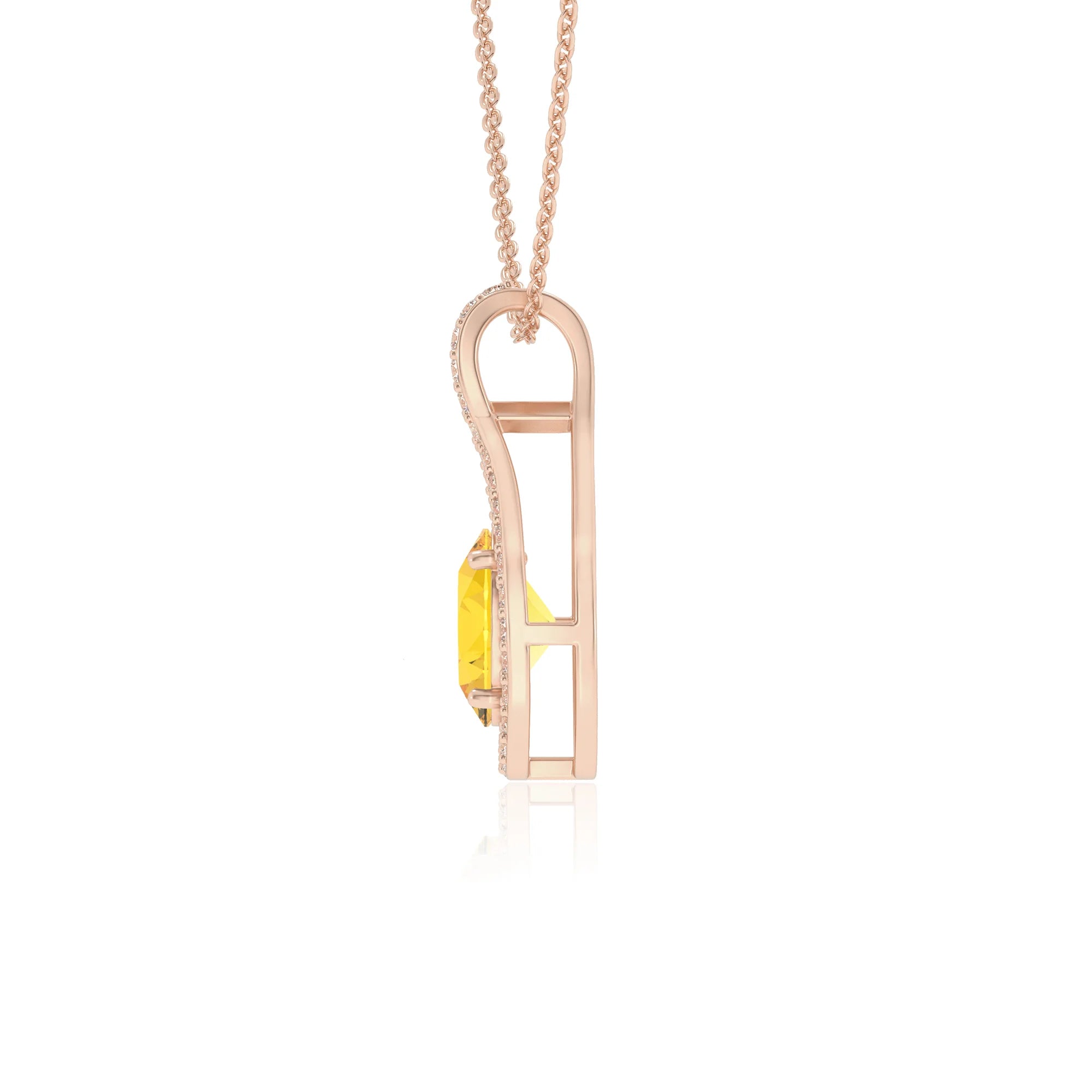 lab grown yellow-sapphire oval solitaire necklaces in rose gold 