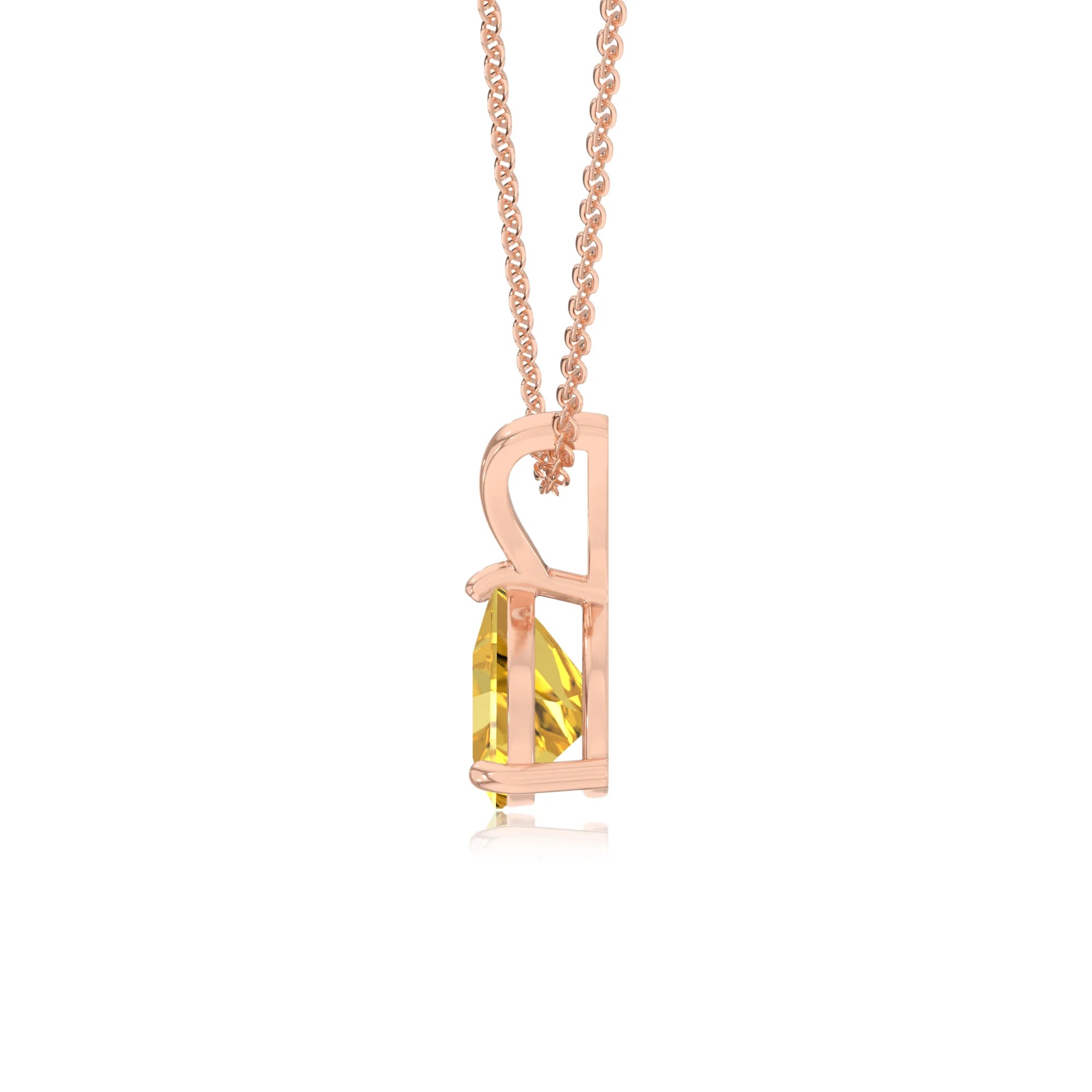 lab grown yellow-sapphire trillion solitaire v-bale necklaces in rose gold 
