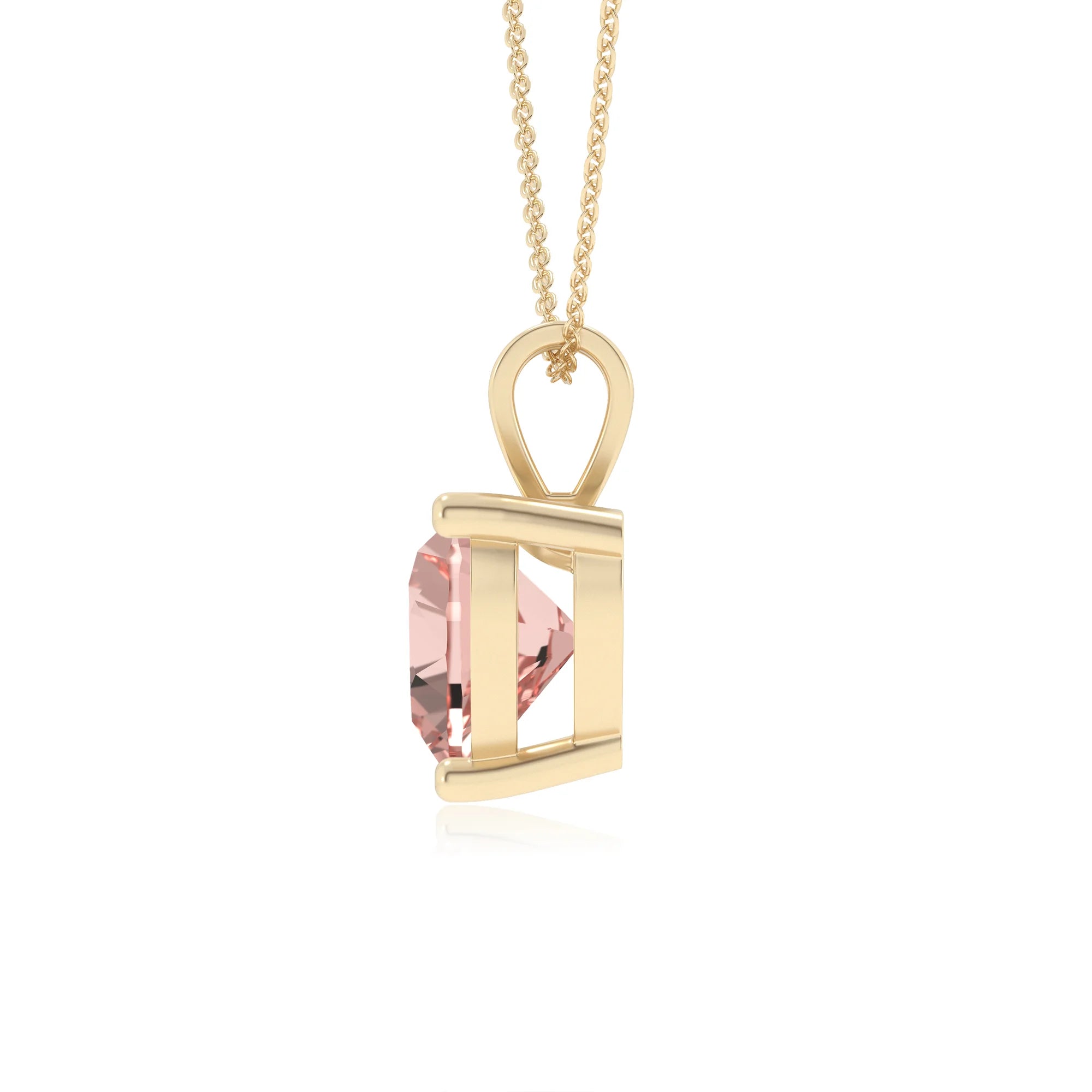 lab grown morganite heart solitaire v-bale necklaces in yellow gold 