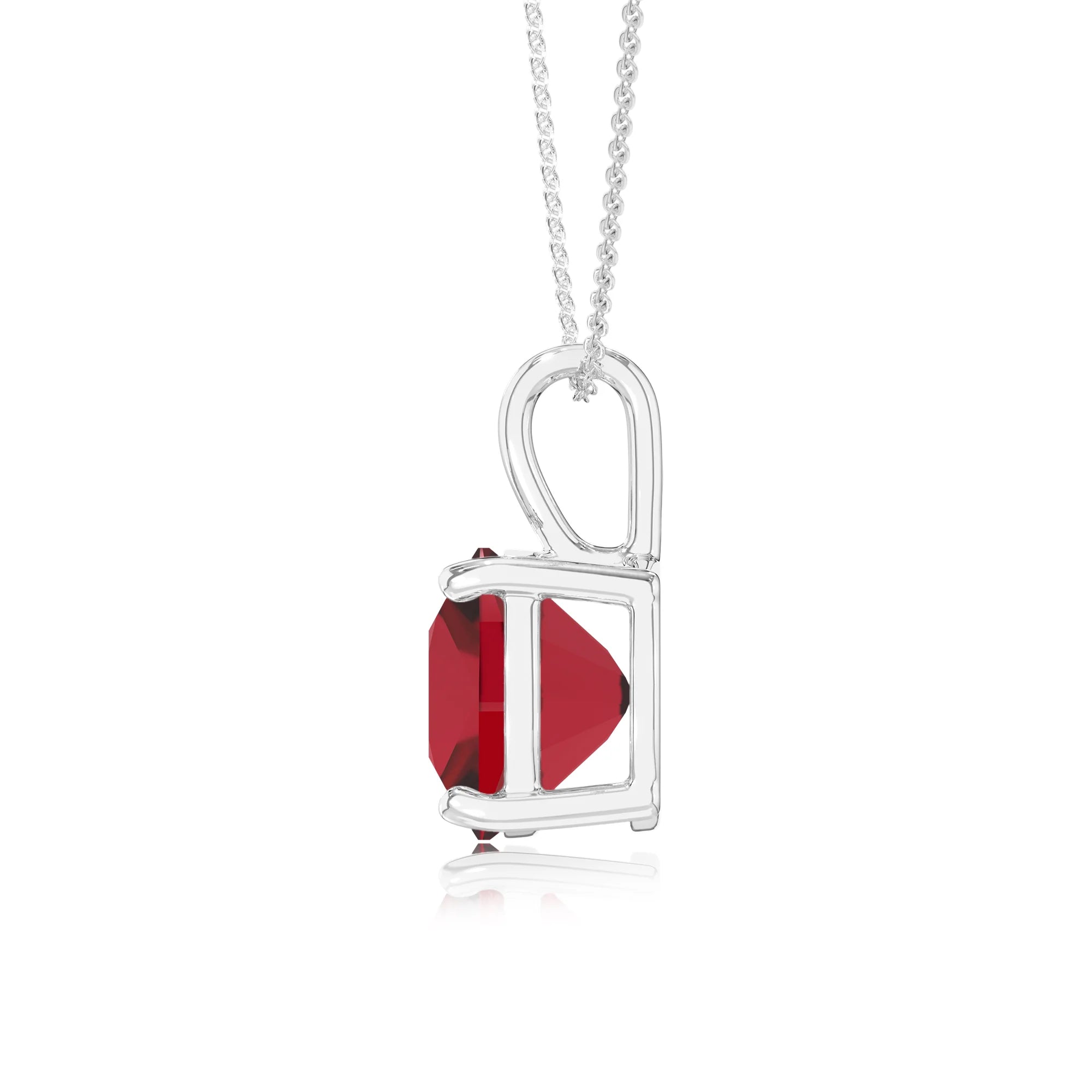 lab grown ruby cushion solitaire necklaces in sterling silver 