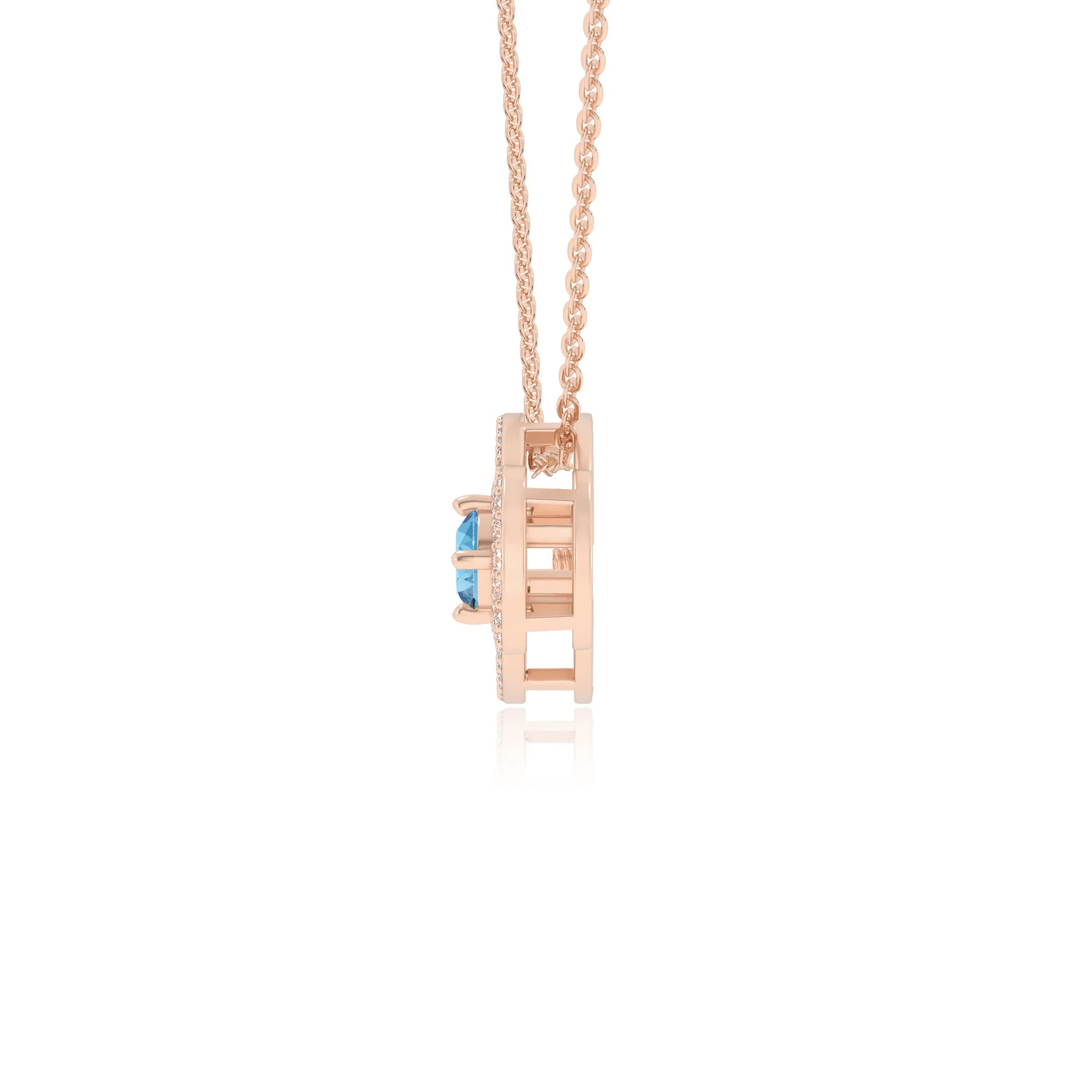 natural swiss-blue-topaz round solitaire necklaces in rose gold 