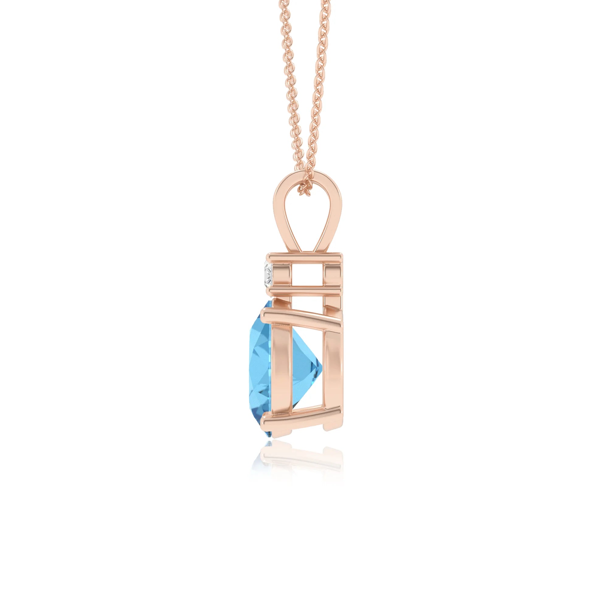 natural swiss-blue-topaz round solitaire v-bale necklaces in rose gold 