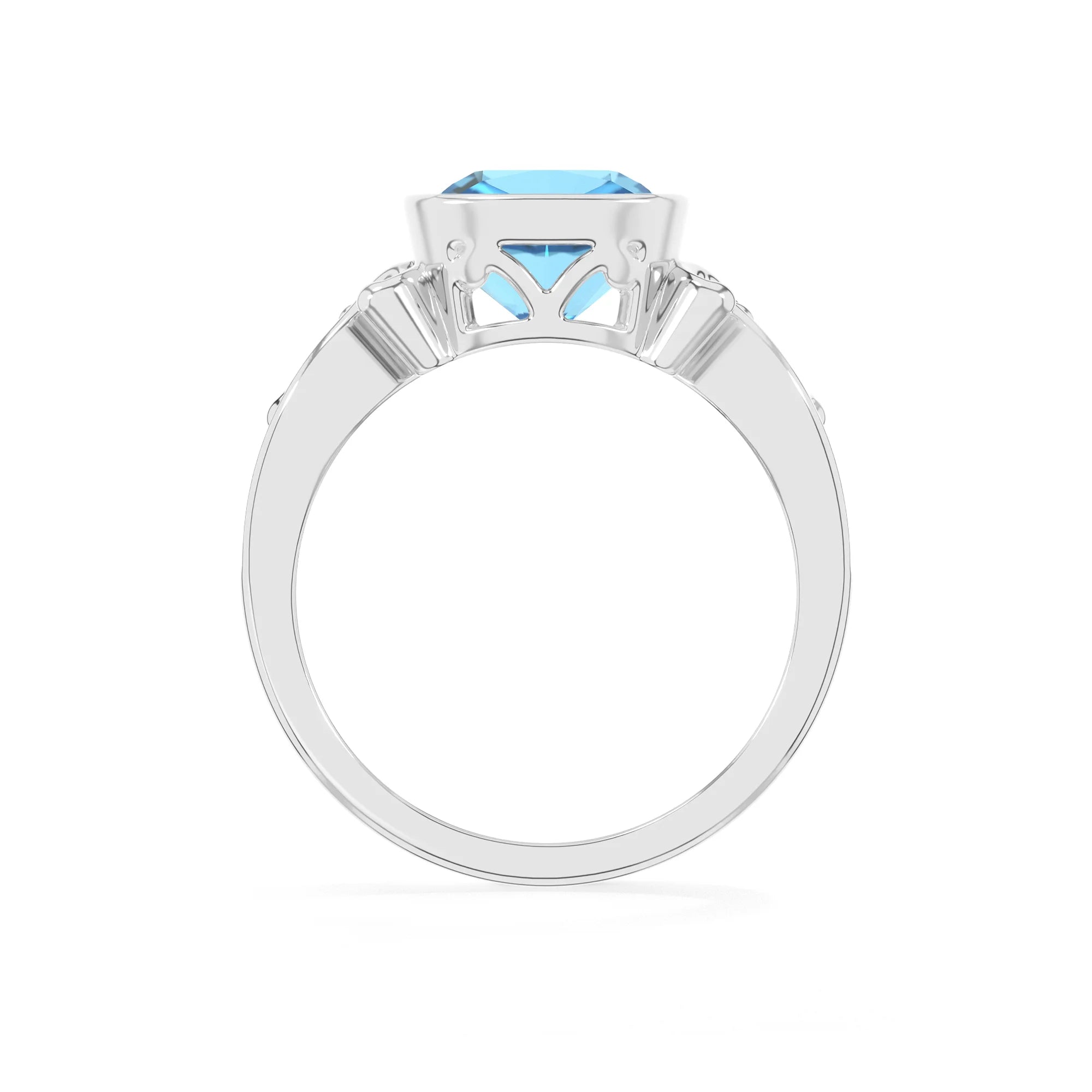 natural swiss-blue-topaz cushion solitaire rings in platinum 