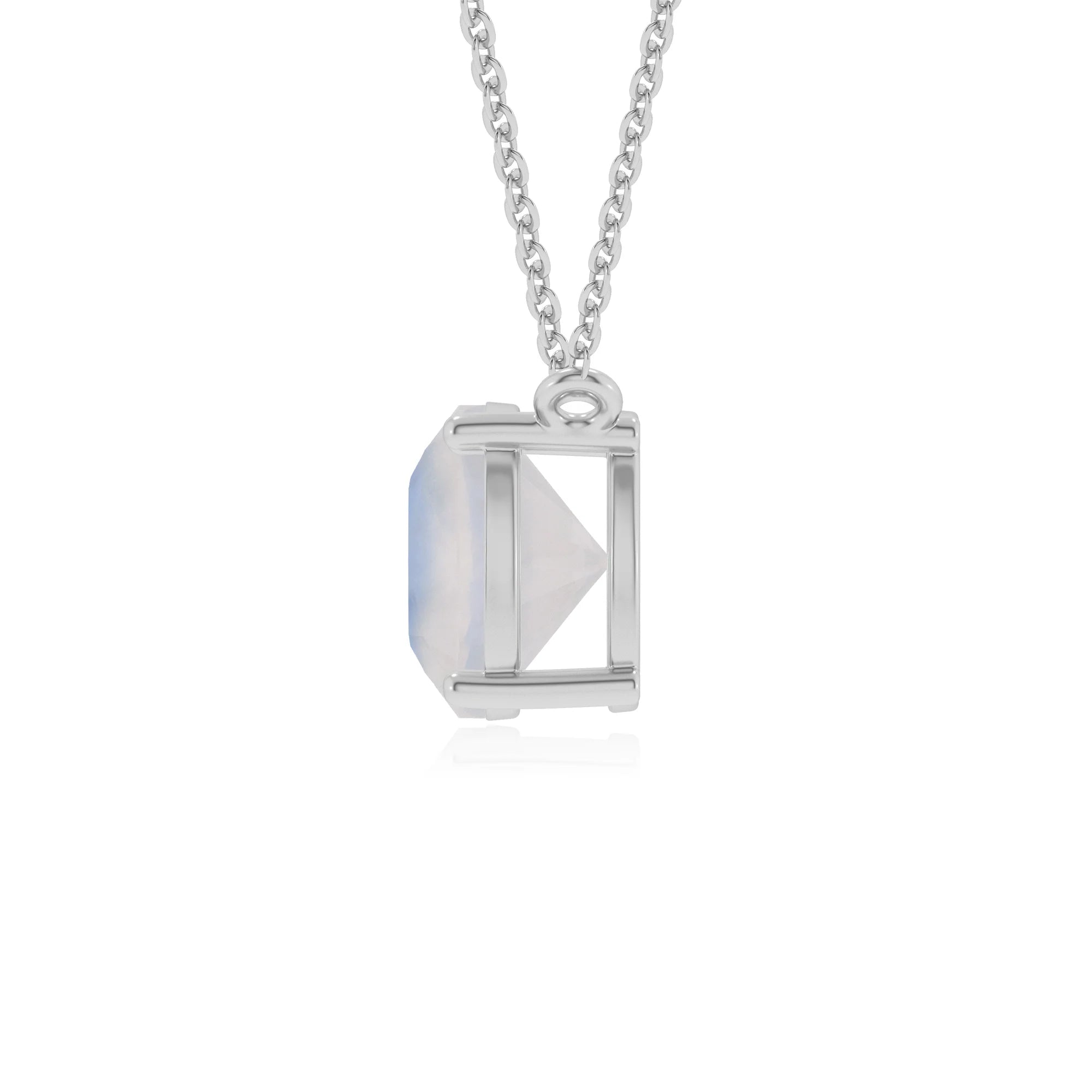 natural rainbow-moonstone cushion solitaire necklaces in sterling silver 