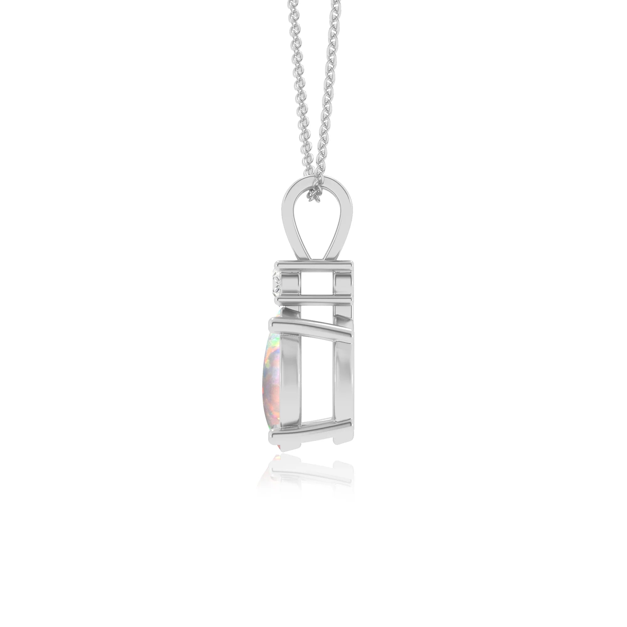 lab grown opal round solitaire v-bale necklaces in sterling silver 