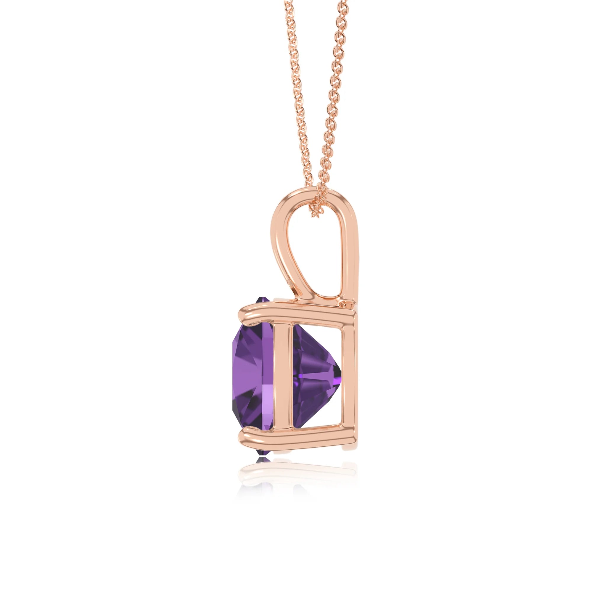 lab grown amethyst cushion solitaire necklaces in rose gold 