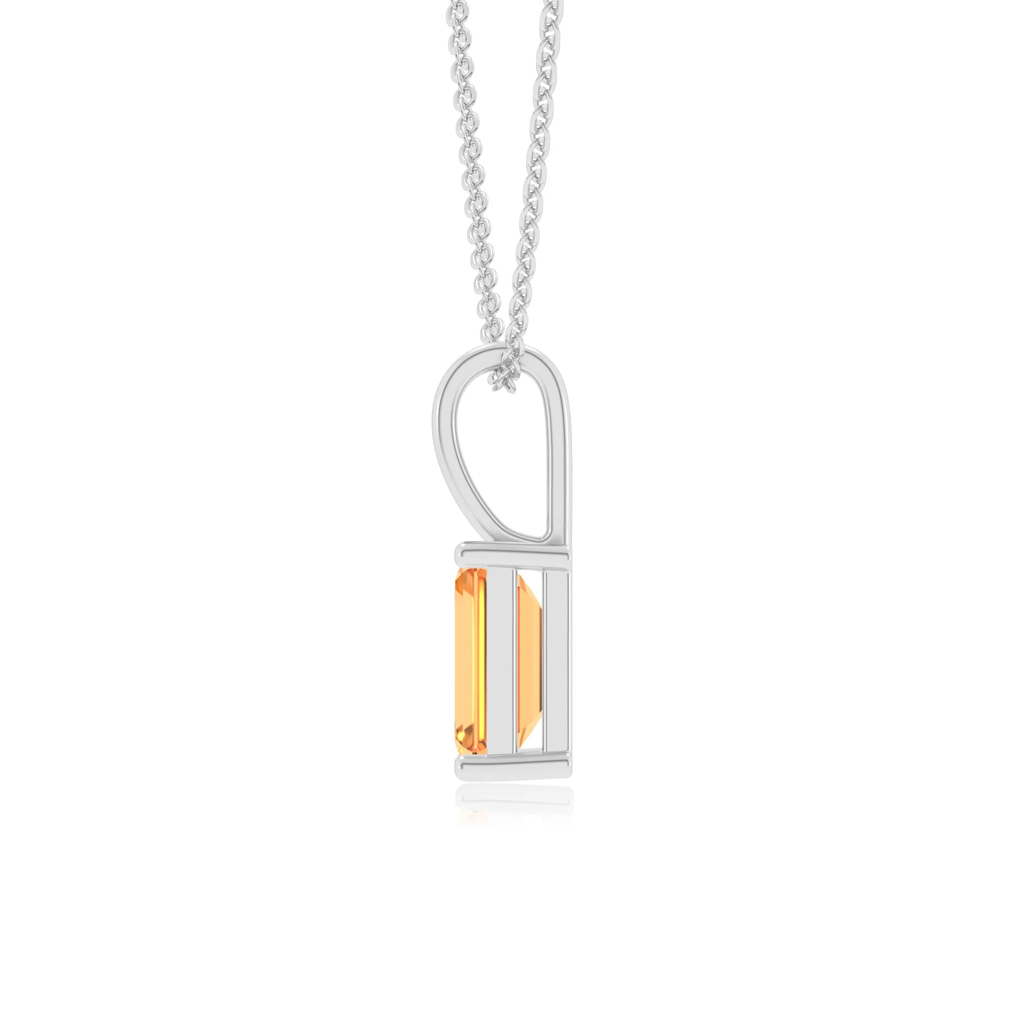 lab grown citrine emerald cut solitaire necklaces in sterling silver 