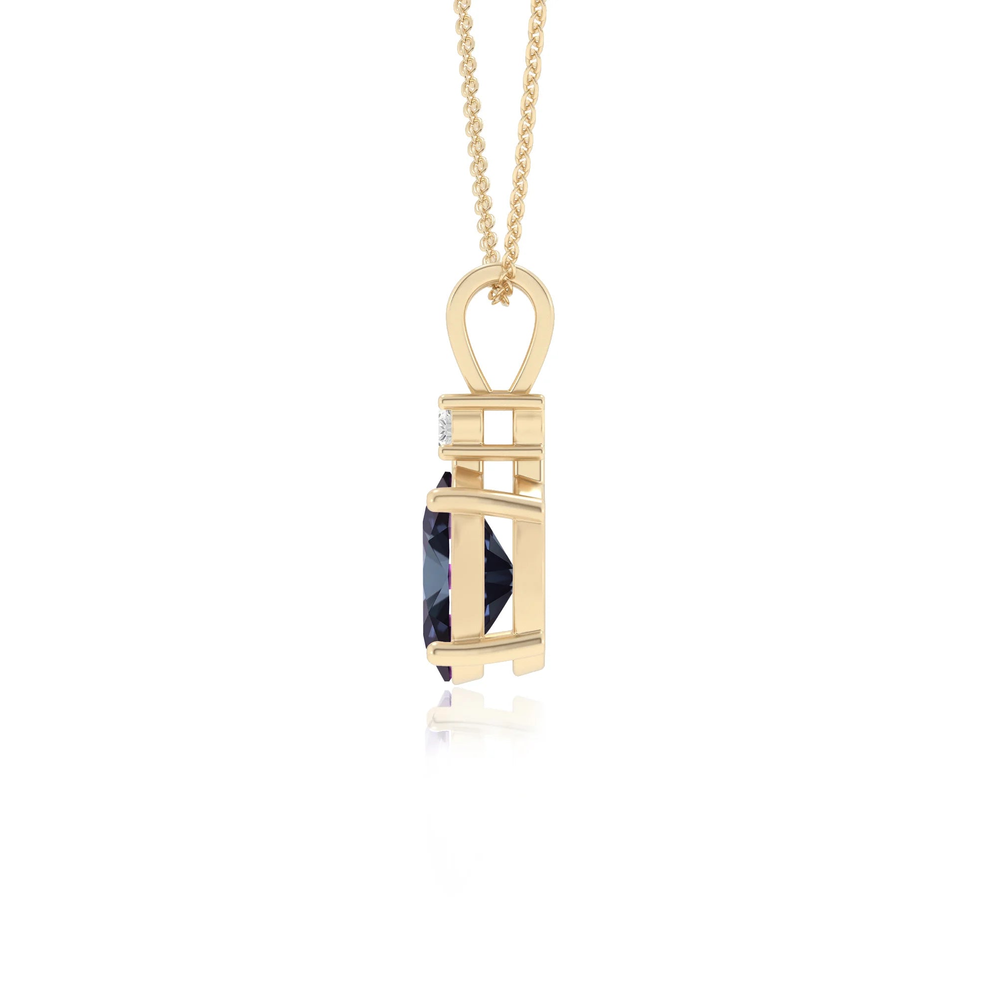 lab grown alexandrite oval solitaire v-bale necklaces in yellow gold 