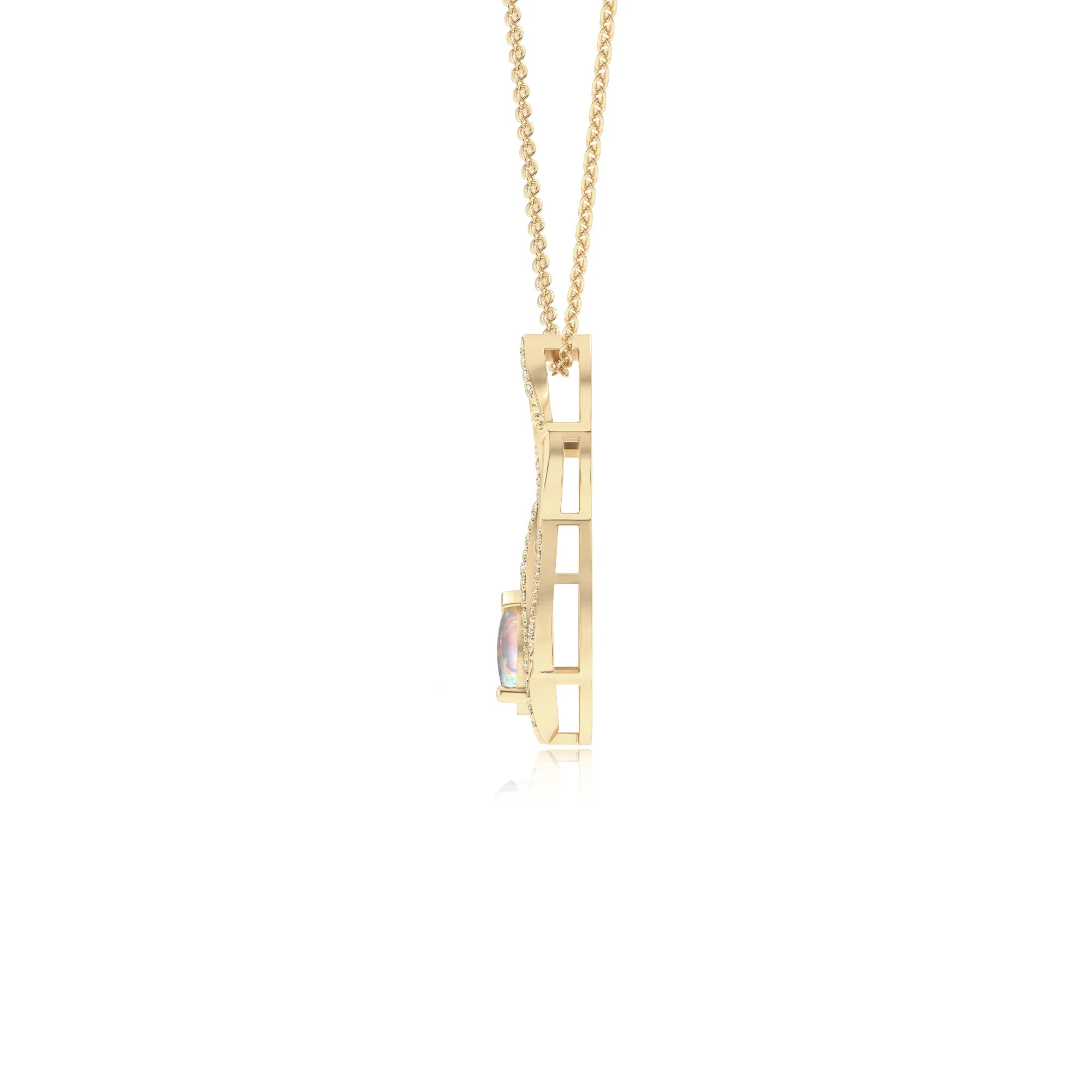 lab grown opal pear solitaire necklaces in yellow gold 