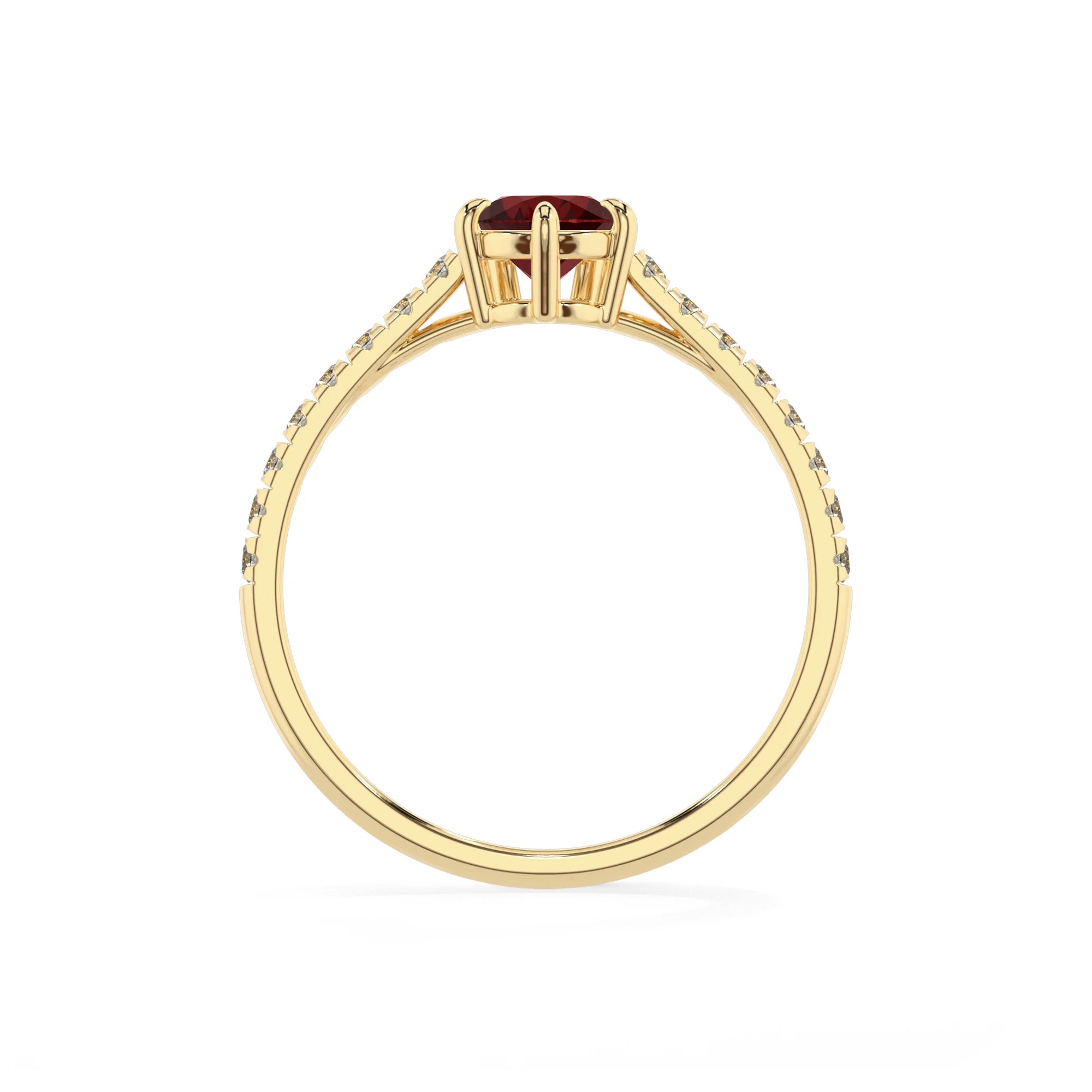 natural garnet pear half eternity solitaire engagement rings in yellow gold 