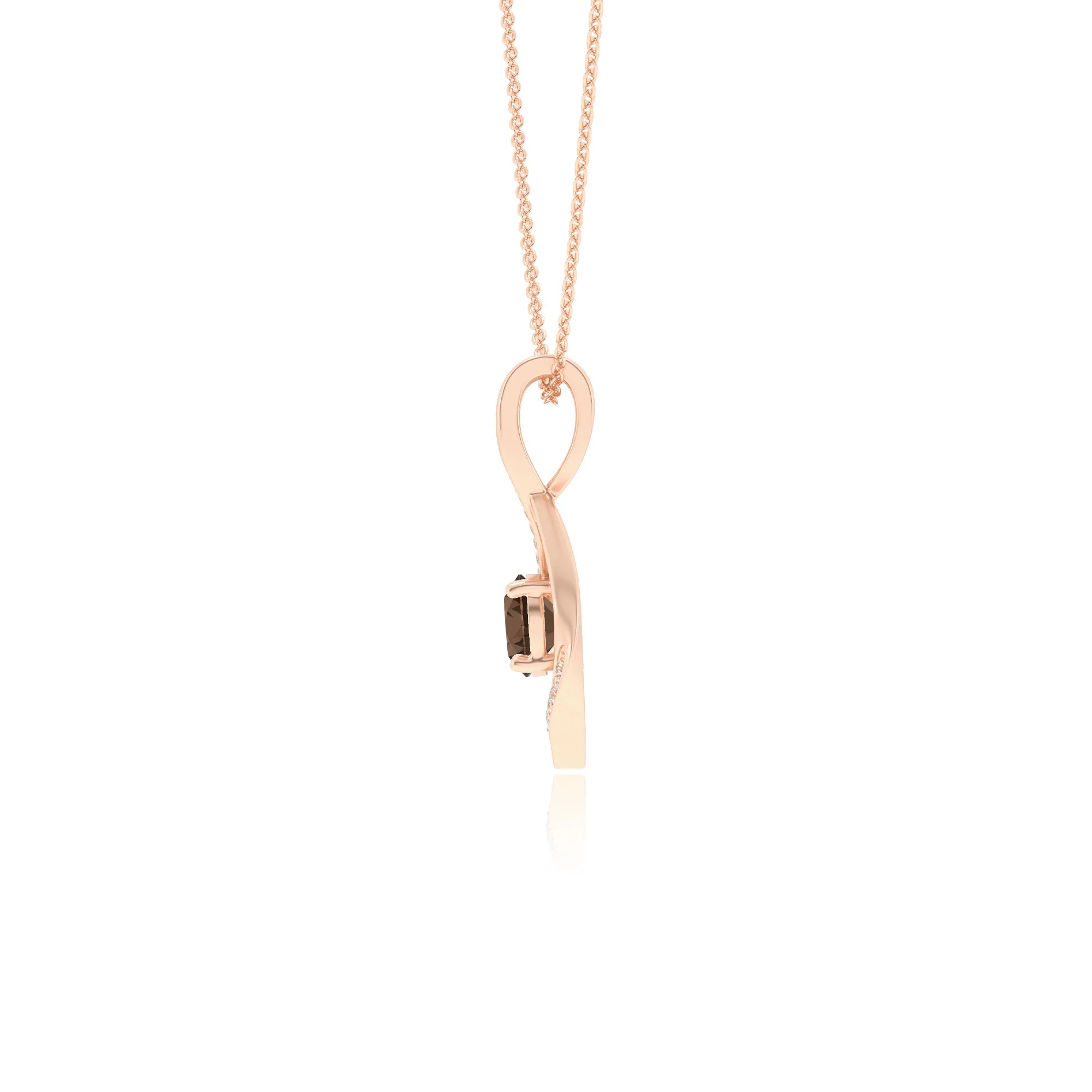natural smoky-quartz round solitaire necklaces in rose gold 