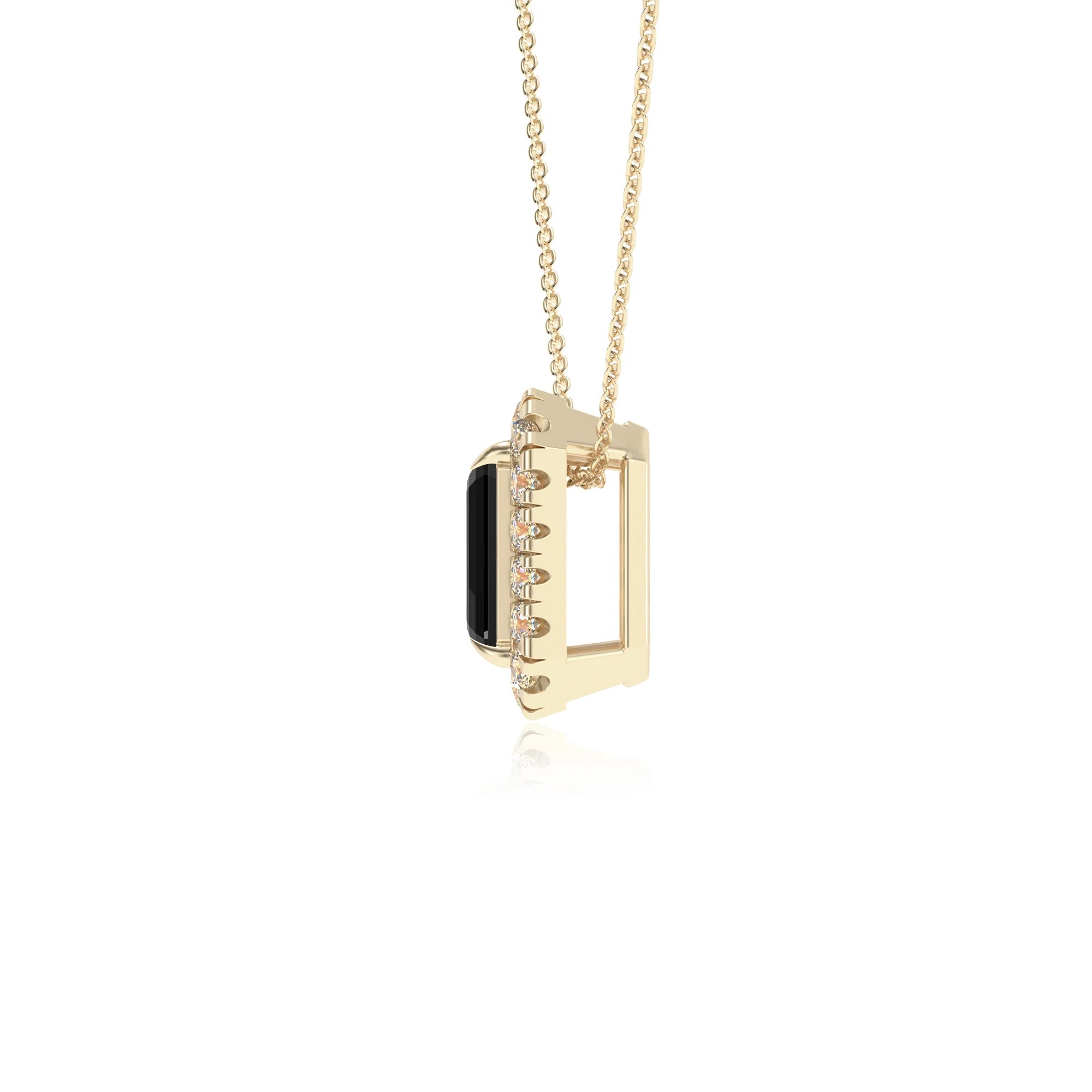 natural black onyx emerald cut solitaire necklaces in yellow gold 